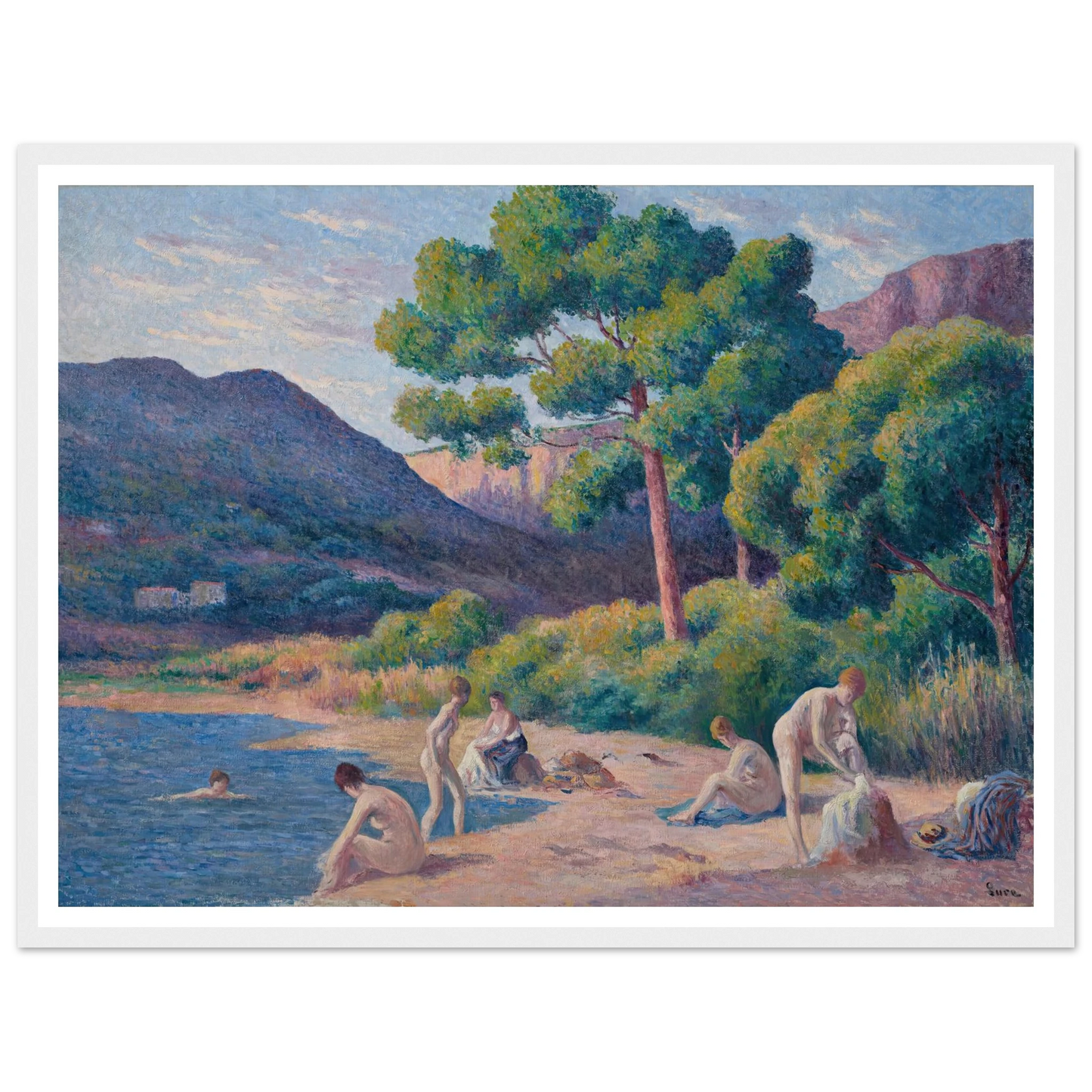 Baigneurs à Saint-Tropez Art Print | Maximilien Luce - Framed Poster - 30x40 cm / 12x16″ - Black frame