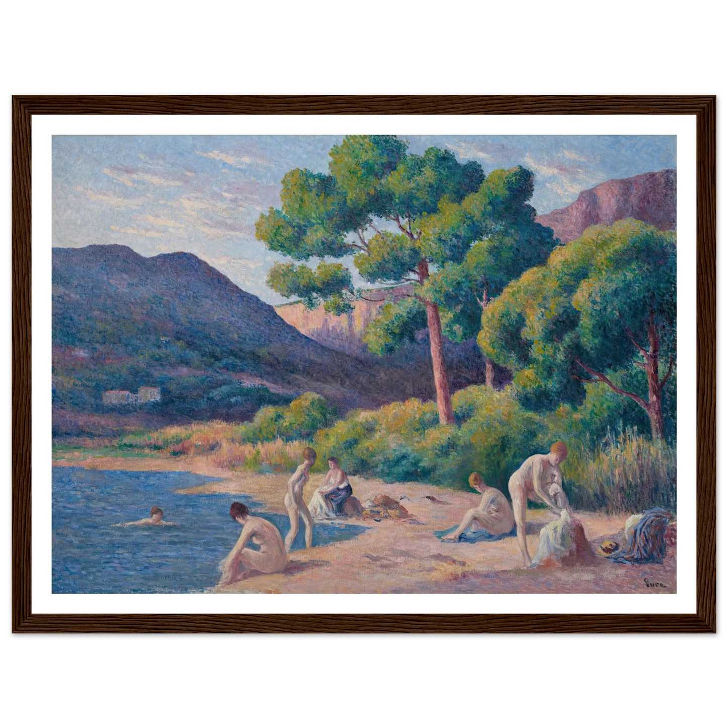 Baigneurs à Saint-Tropez Art Print | Maximilien Luce - Framed Poster - 30x40 cm / 12x16″ - Black frame