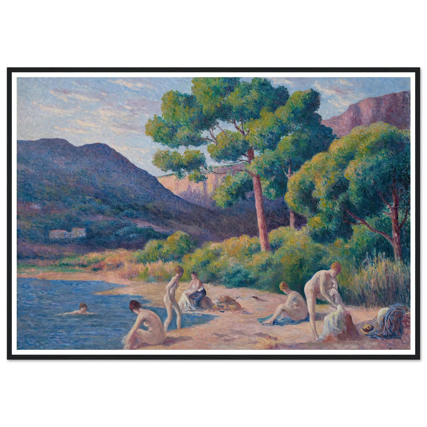 Baigneurs à Saint-Tropez Art Print | Maximilien Luce - Framed Poster - 30x40 cm / 12x16″ - Black frame