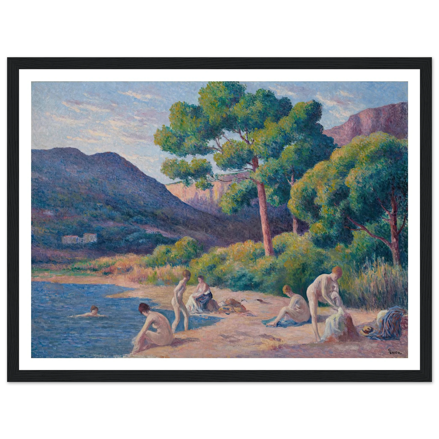 Baigneurs à Saint-Tropez Art Print | Maximilien Luce - Framed Poster - 30x40 cm / 12x16″ - Black frame