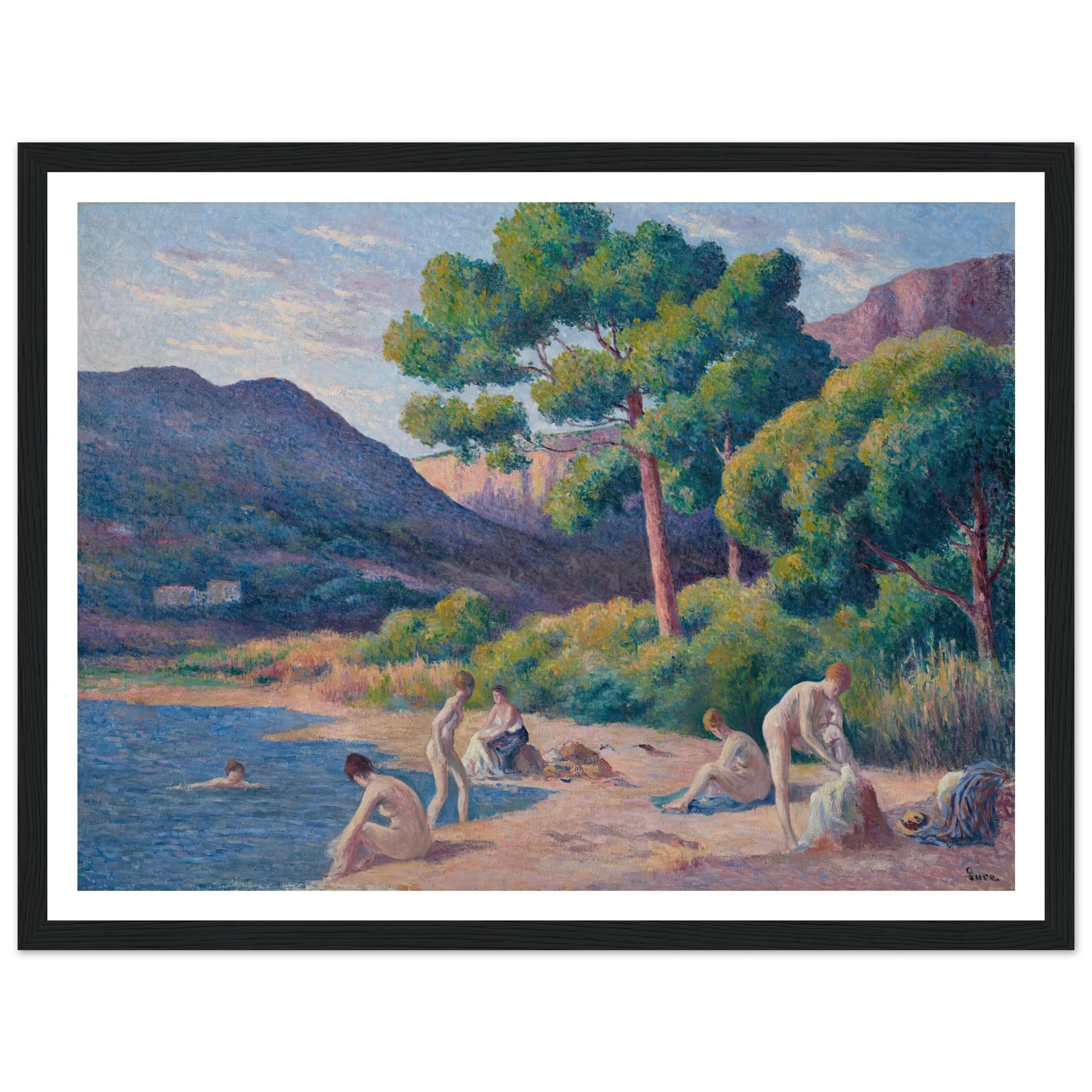 Baigneurs à Saint-Tropez Art Print | Maximilien Luce - Framed Poster - 30x40 cm / 12x16″ - Black frame