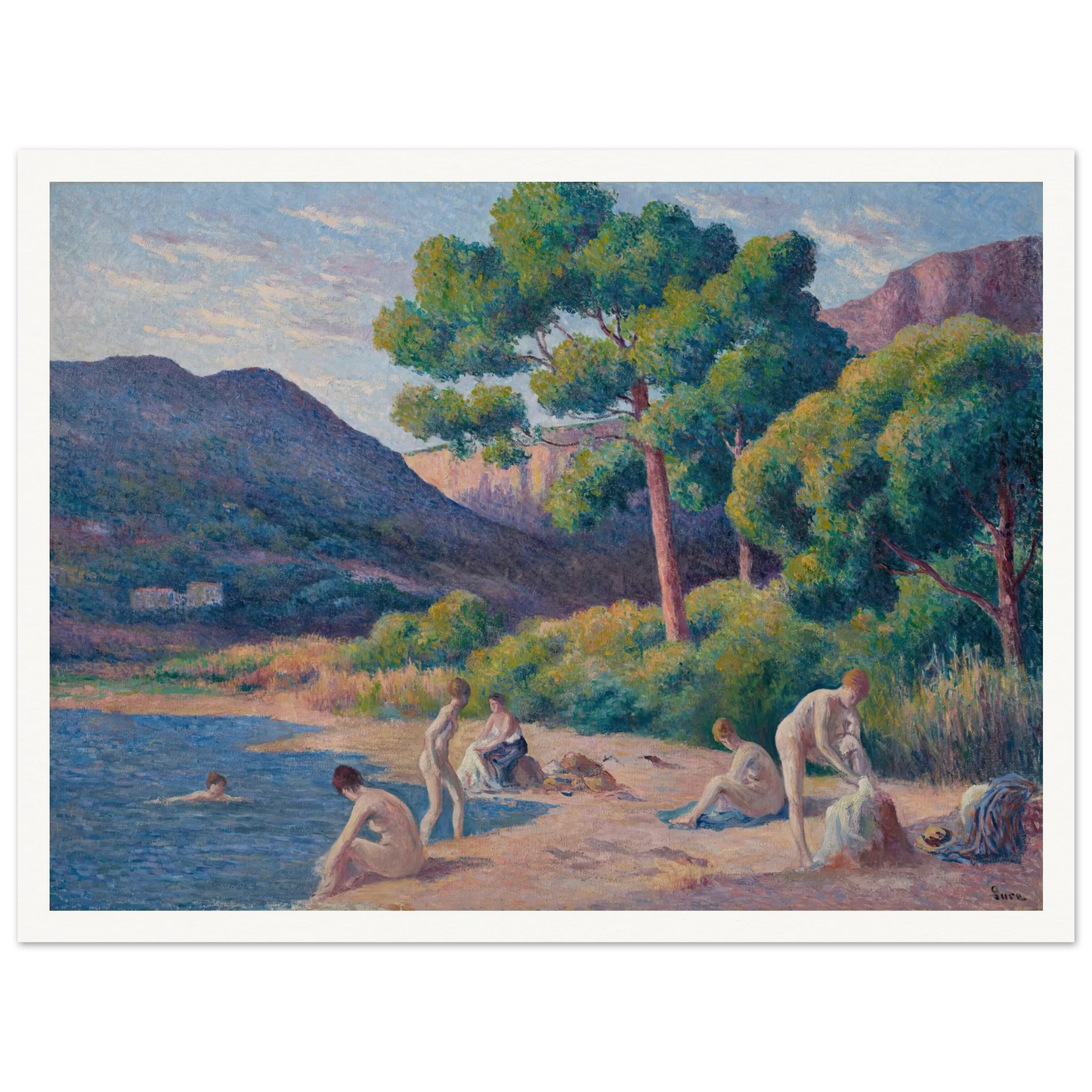 Baigneurs à Saint-Tropez Art Print | Maximilien Luce - Framed Poster - 30x40 cm / 12x16″ - Black frame