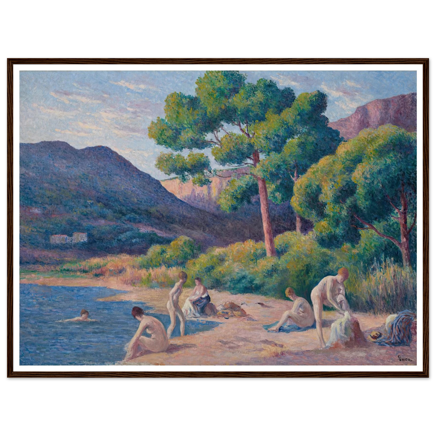 Baigneurs à Saint-Tropez Art Print | Maximilien Luce - Framed Poster - 30x40 cm / 12x16″ - Black frame