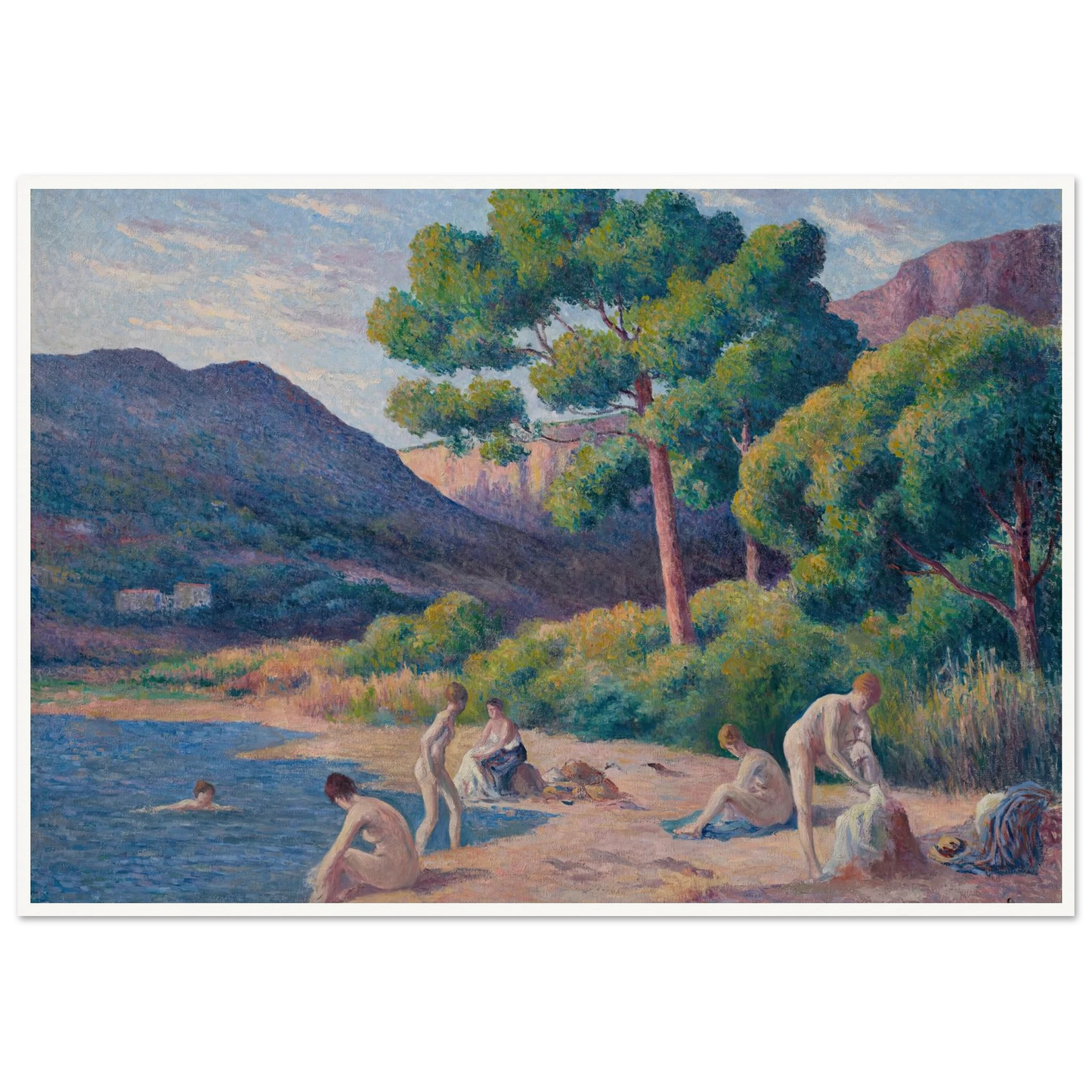 Baigneurs à Saint-Tropez Art Print | Maximilien Luce - Framed Poster - 30x40 cm / 12x16″ - Black frame
