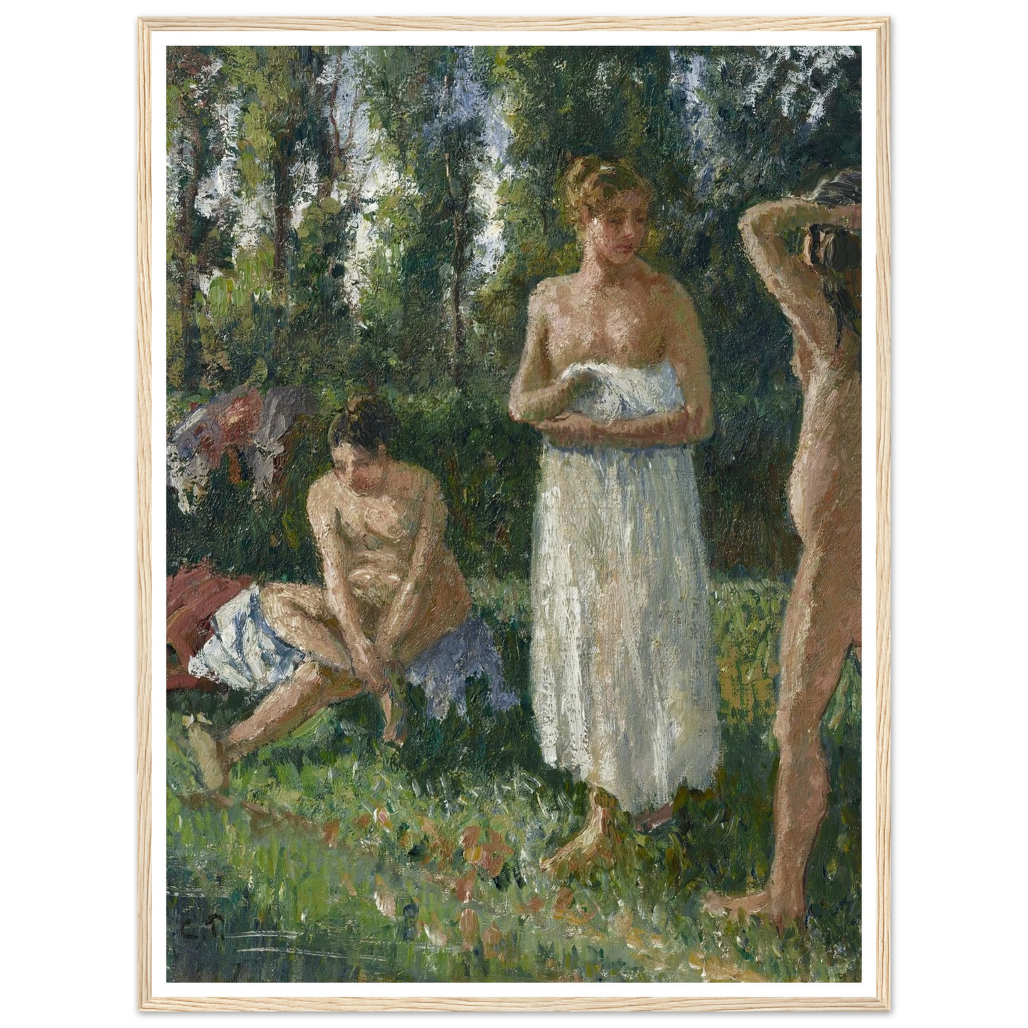Baigneuses (circa 1895) Art Print | Camille Pissarro - Framed Poster - 30x40 cm / 12x16″ - Black frame