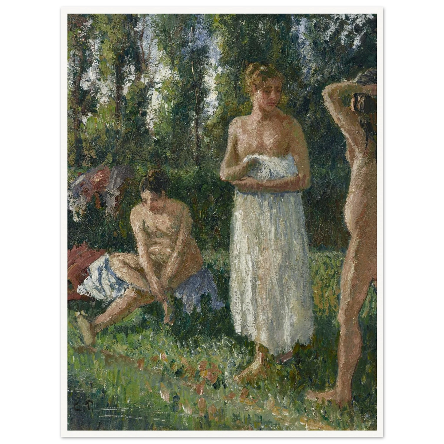 Baigneuses (circa 1895) Art Print | Camille Pissarro - Framed Poster - 30x40 cm / 12x16″ - Black frame