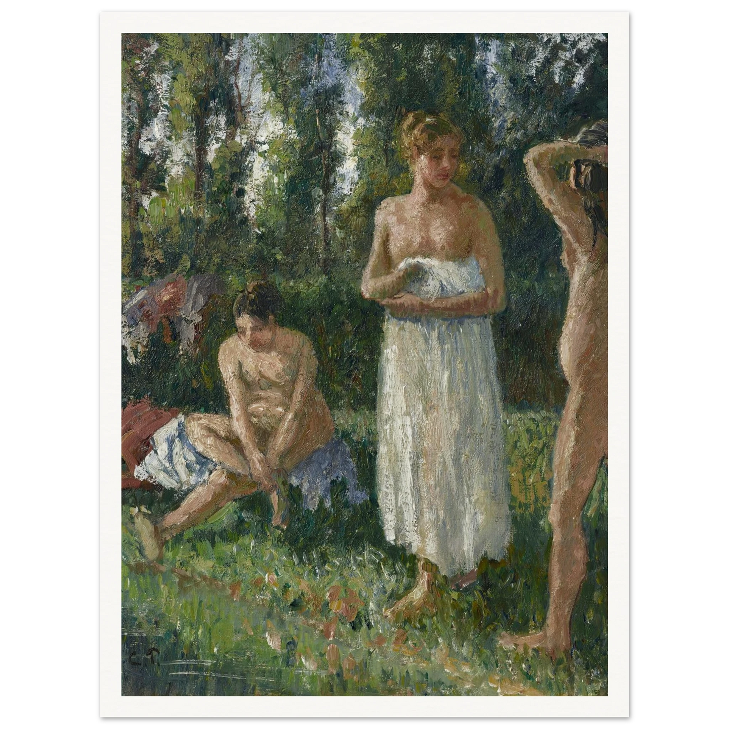 Baigneuses (circa 1895) Art Print | Camille Pissarro - Framed Poster - 30x40 cm / 12x16″ - Black frame