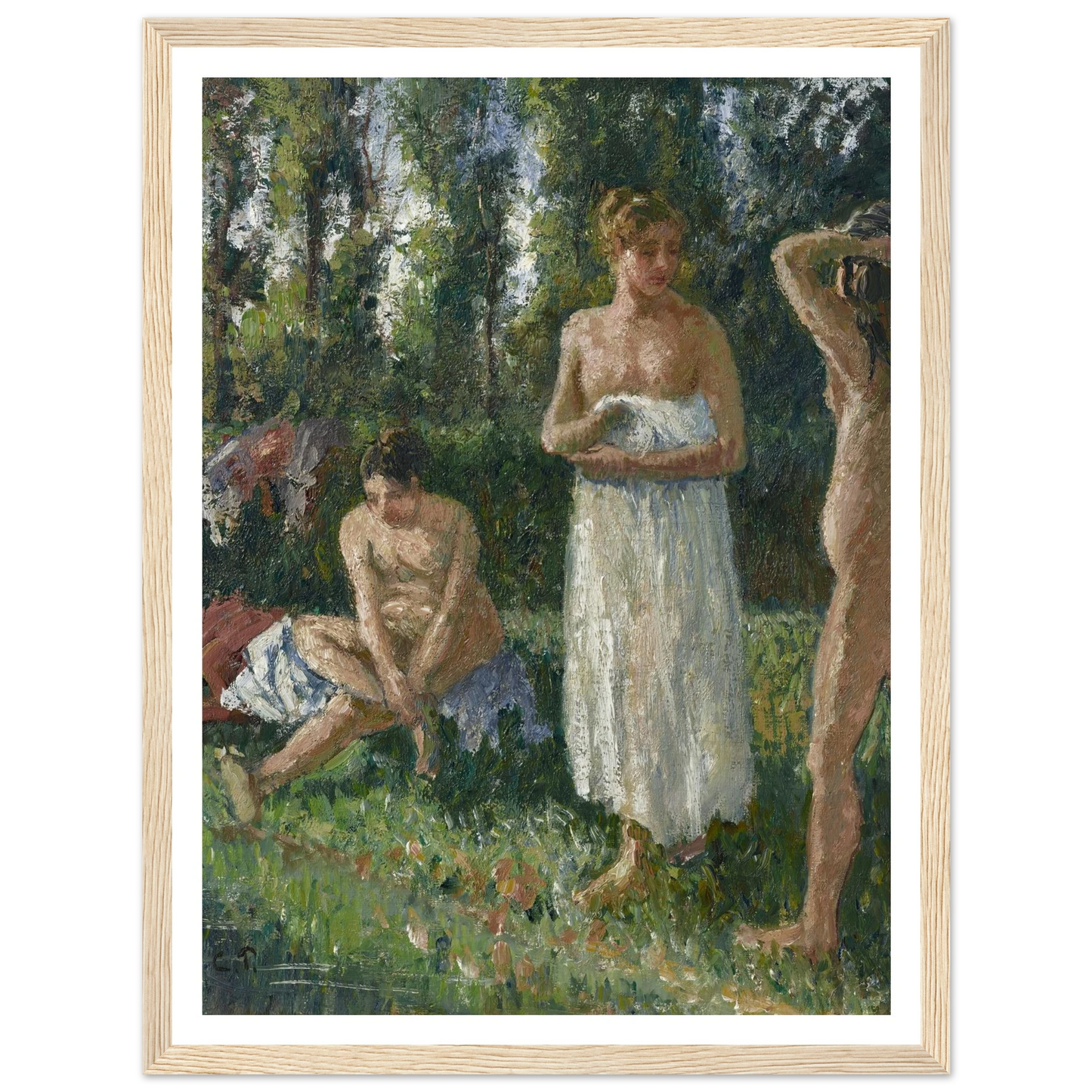 Baigneuses (circa 1895) Art Print | Camille Pissarro - Framed Poster - 30x40 cm / 12x16″ - Black frame