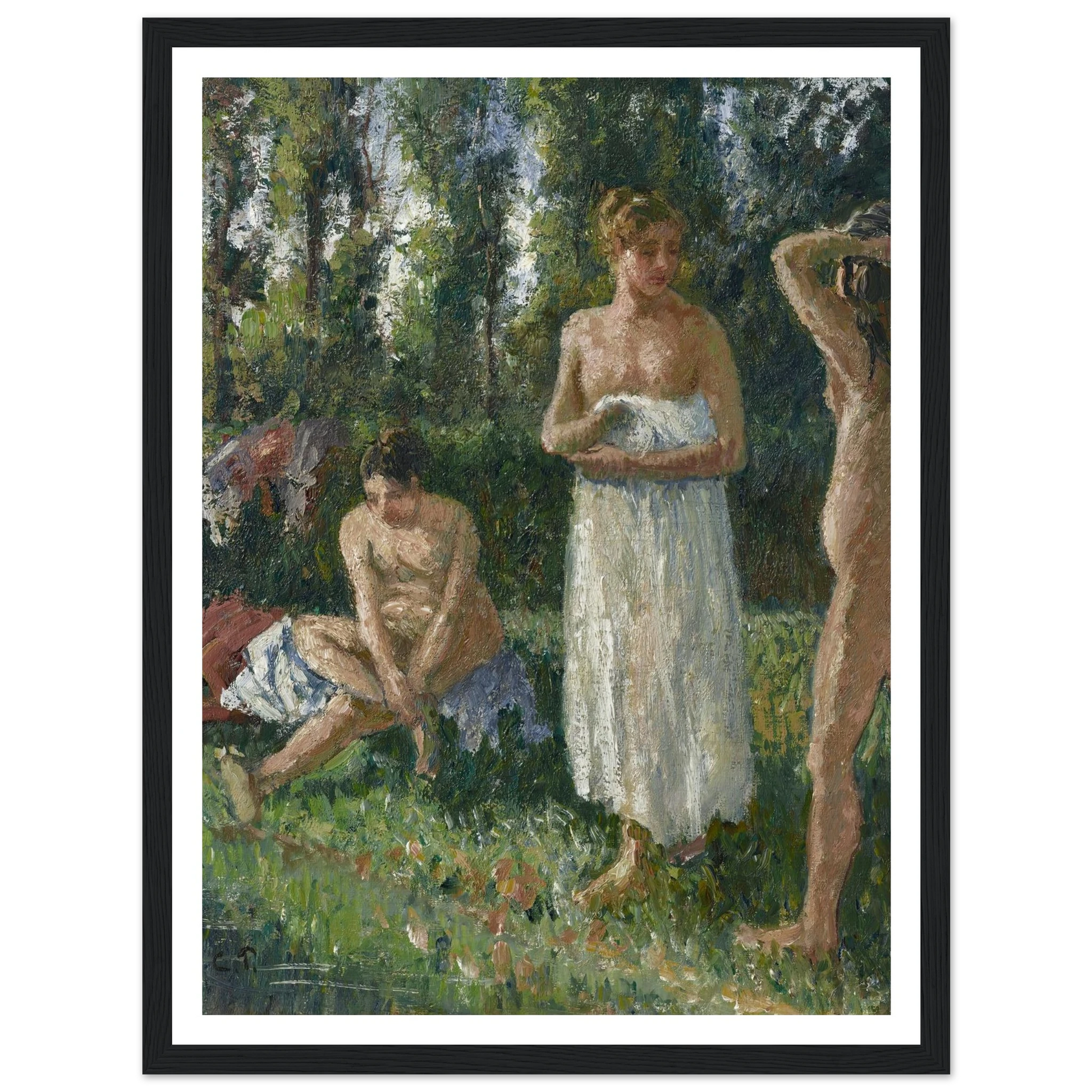Baigneuses (circa 1895) Art Print | Camille Pissarro - Framed Poster - 30x40 cm / 12x16″ - Black frame