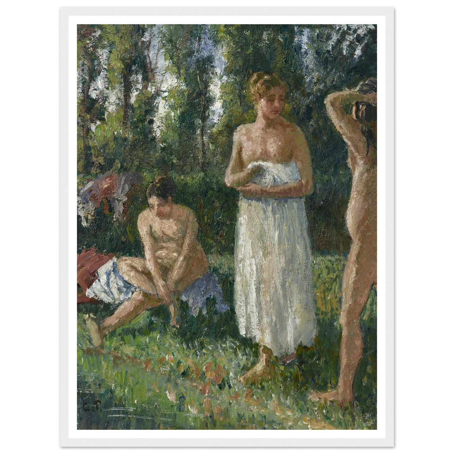 Baigneuses (circa 1895) Art Print | Camille Pissarro - Framed Poster - 30x40 cm / 12x16″ - Black frame