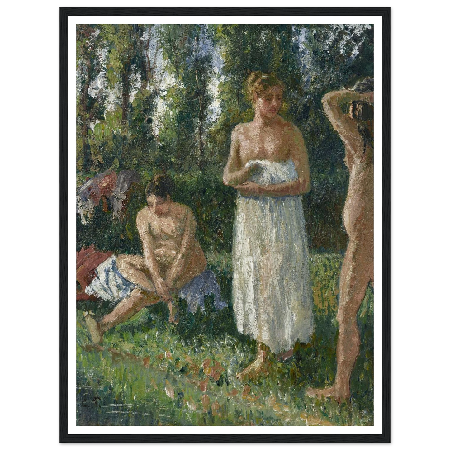 Baigneuses (circa 1895) Art Print | Camille Pissarro - Framed Poster - 30x40 cm / 12x16″ - Black frame