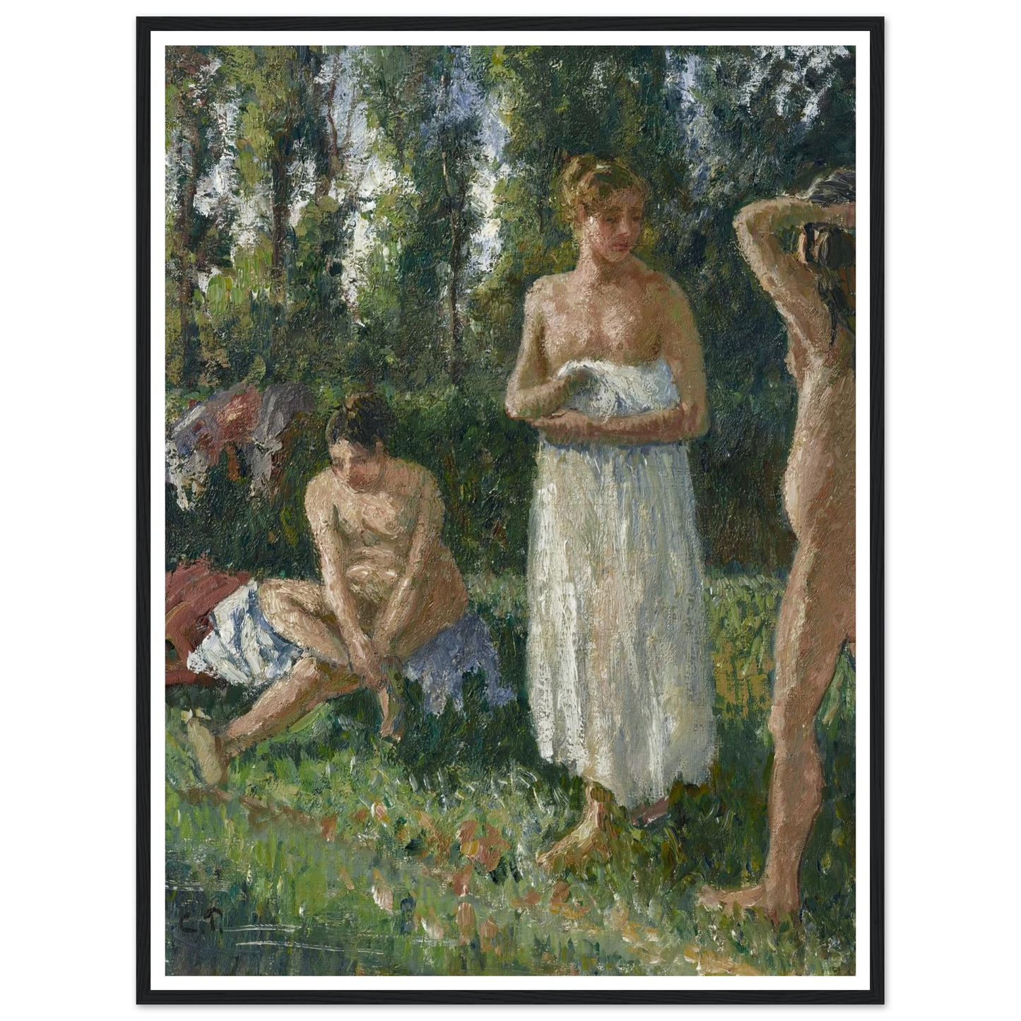 Baigneuses (circa 1895) Art Print | Camille Pissarro - Framed Poster - 30x40 cm / 12x16″ - Black frame