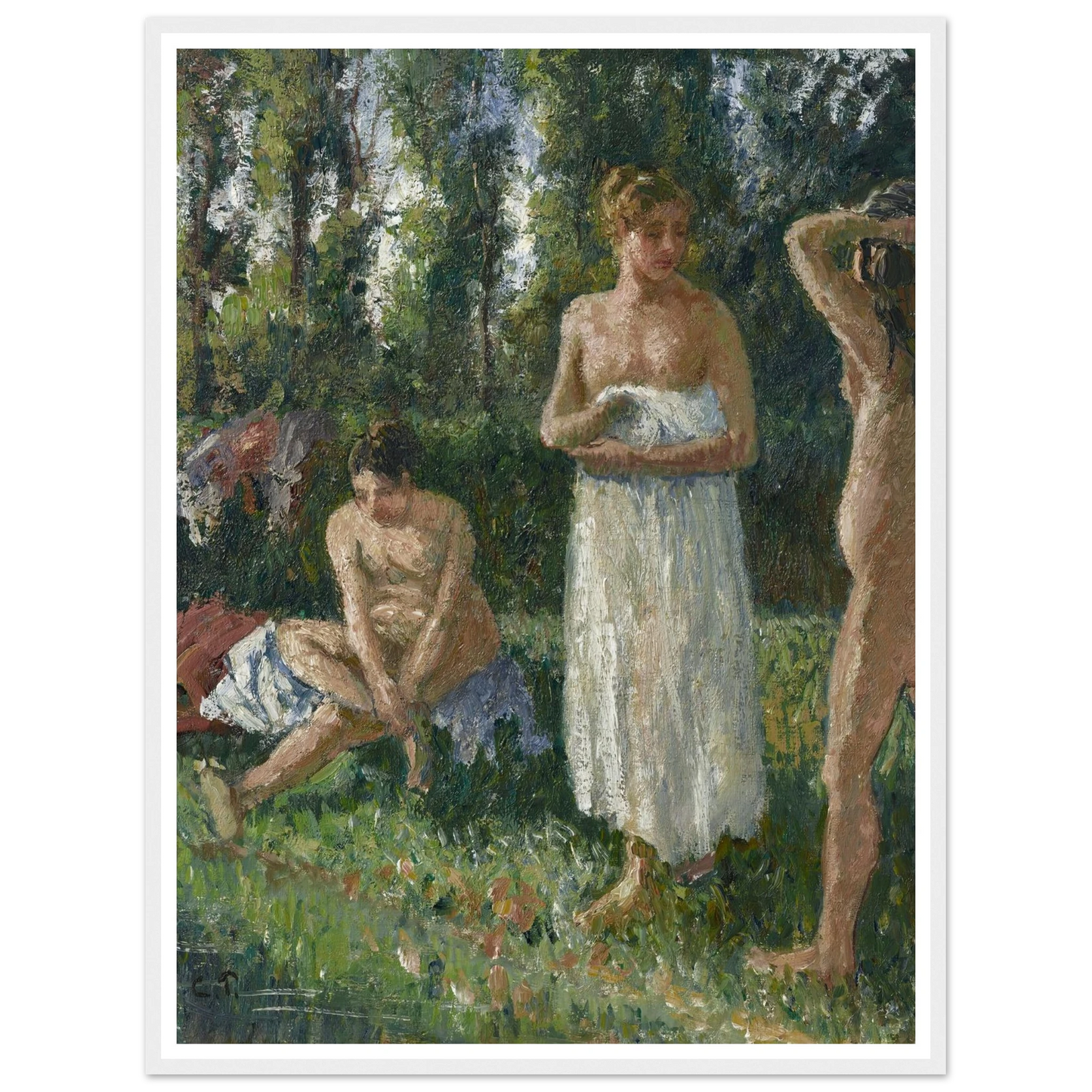 Baigneuses (circa 1895) Art Print | Camille Pissarro - Framed Poster - 30x40 cm / 12x16″ - Black frame