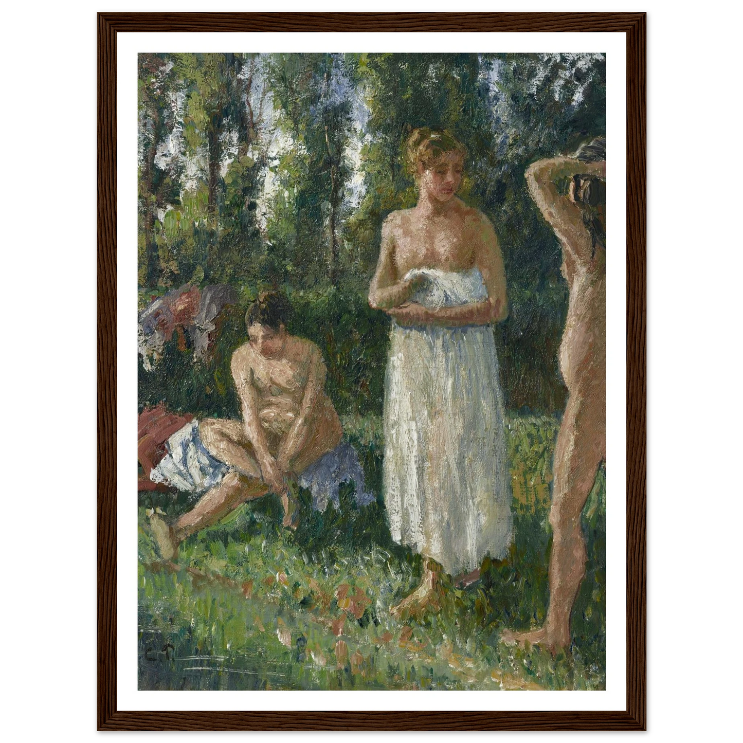 Baigneuses (circa 1895) Art Print | Camille Pissarro - Framed Poster - 30x40 cm / 12x16″ - Black frame