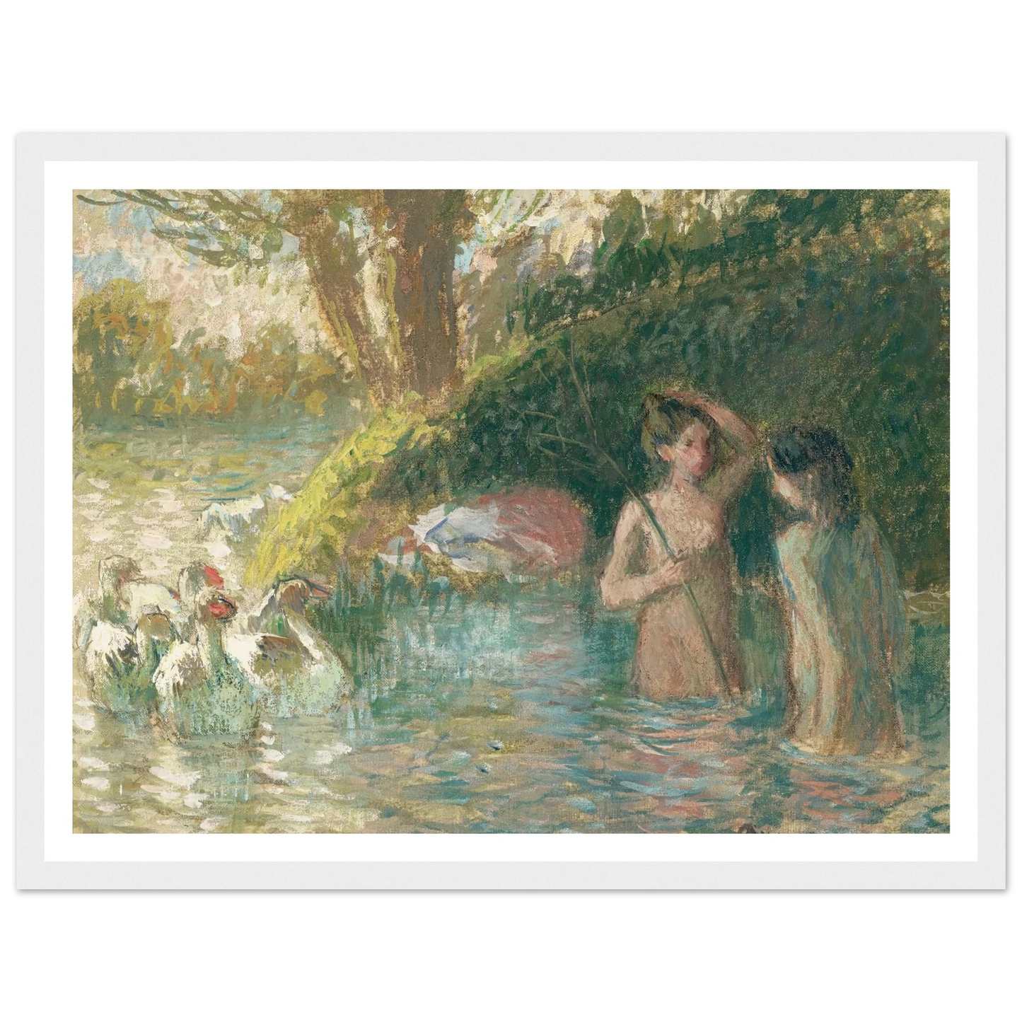 Baigneuses gardeuses d’oies (1895-1896) Art Print | Camille Pissarro - Framed Poster - 30x40 cm / 12x16″ - Black frame
