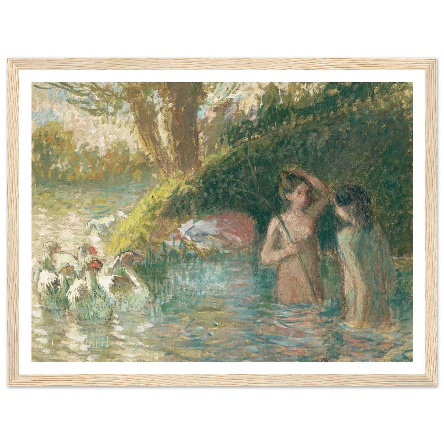 Baigneuses gardeuses d’oies (1895-1896) Art Print | Camille Pissarro - Framed Poster - 30x40 cm / 12x16″ - Black frame
