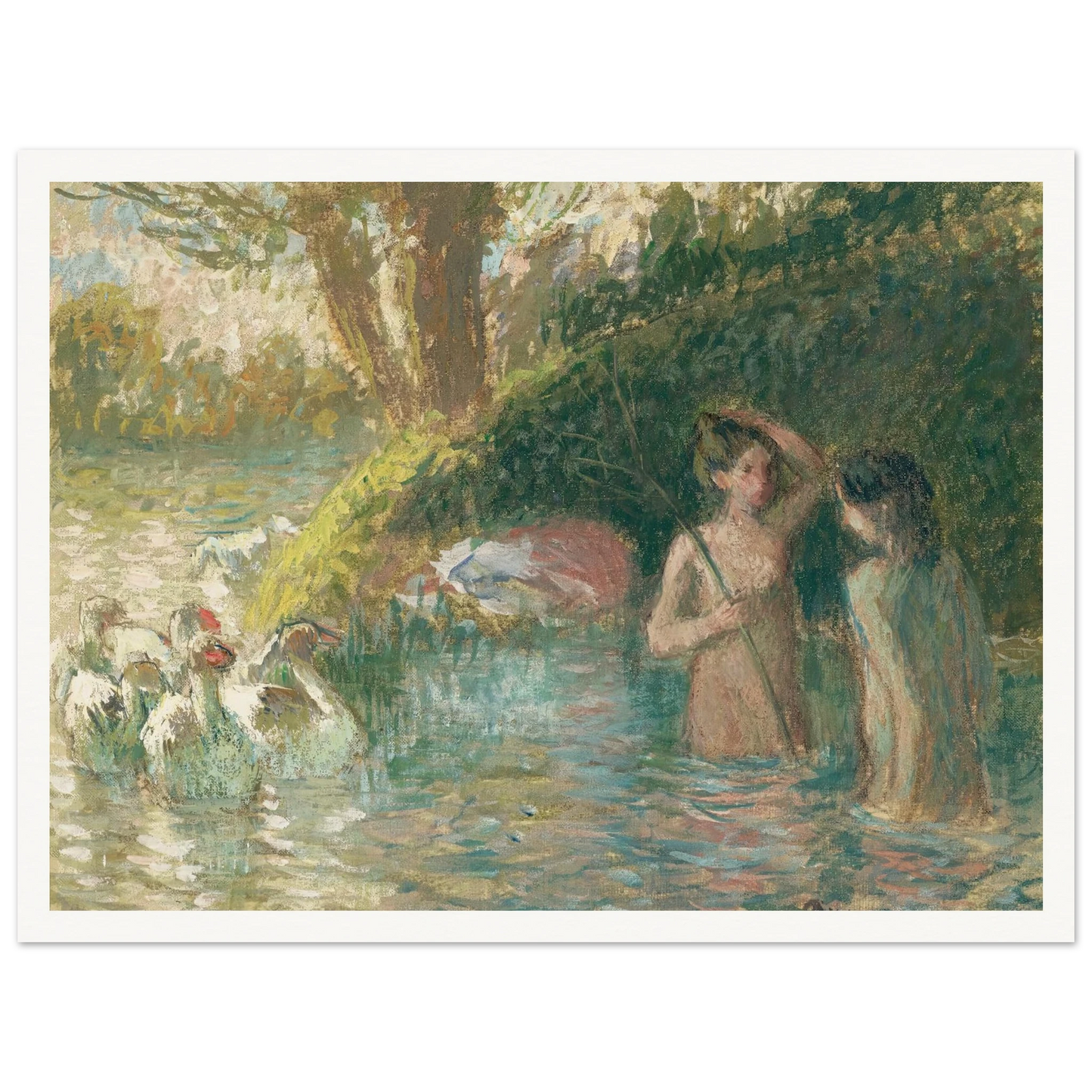 Baigneuses gardeuses d’oies (1895-1896) Art Print | Camille Pissarro - Framed Poster - 30x40 cm / 12x16″ - Black frame