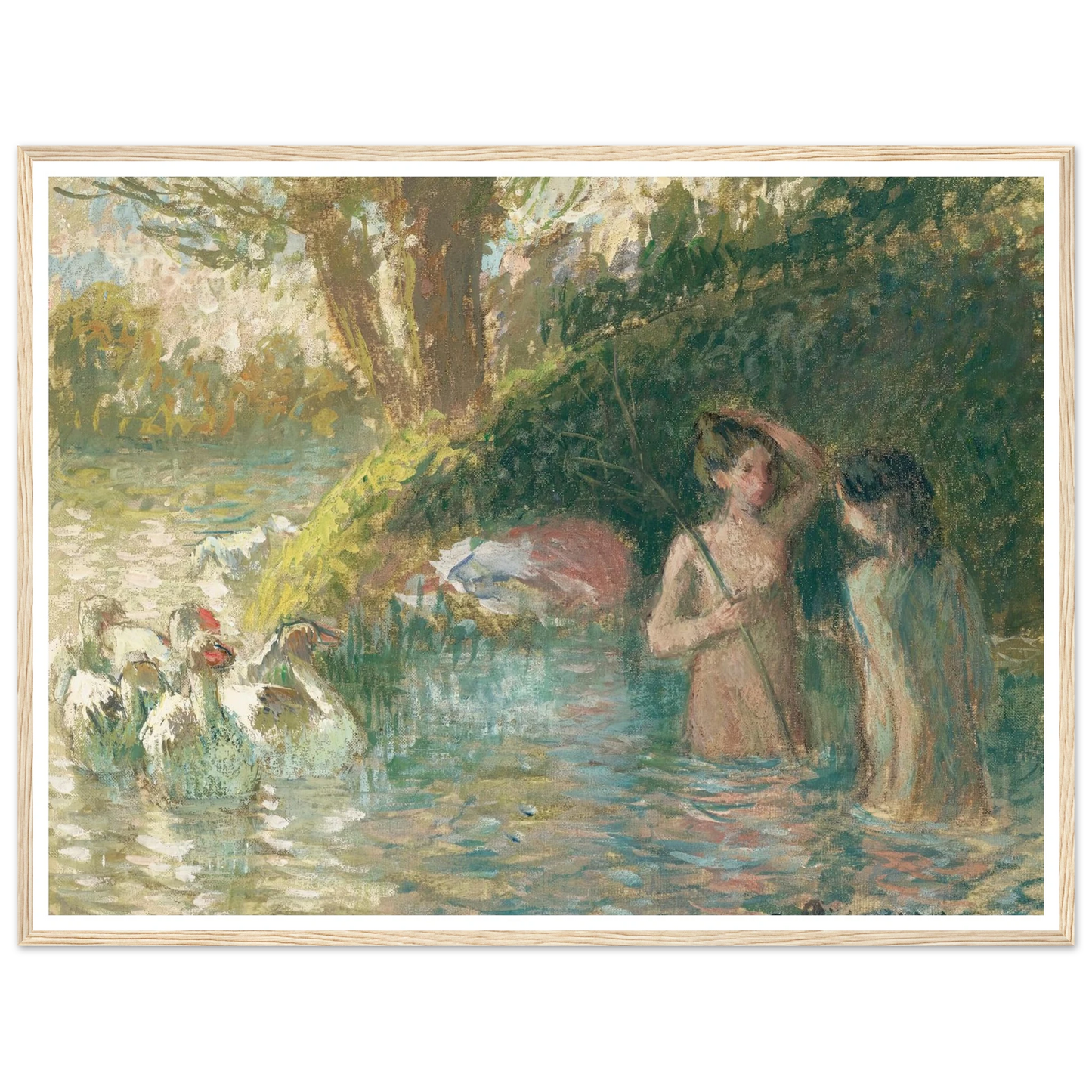 Baigneuses gardeuses d’oies (1895-1896) Art Print | Camille Pissarro - Framed Poster - 30x40 cm / 12x16″ - Black frame