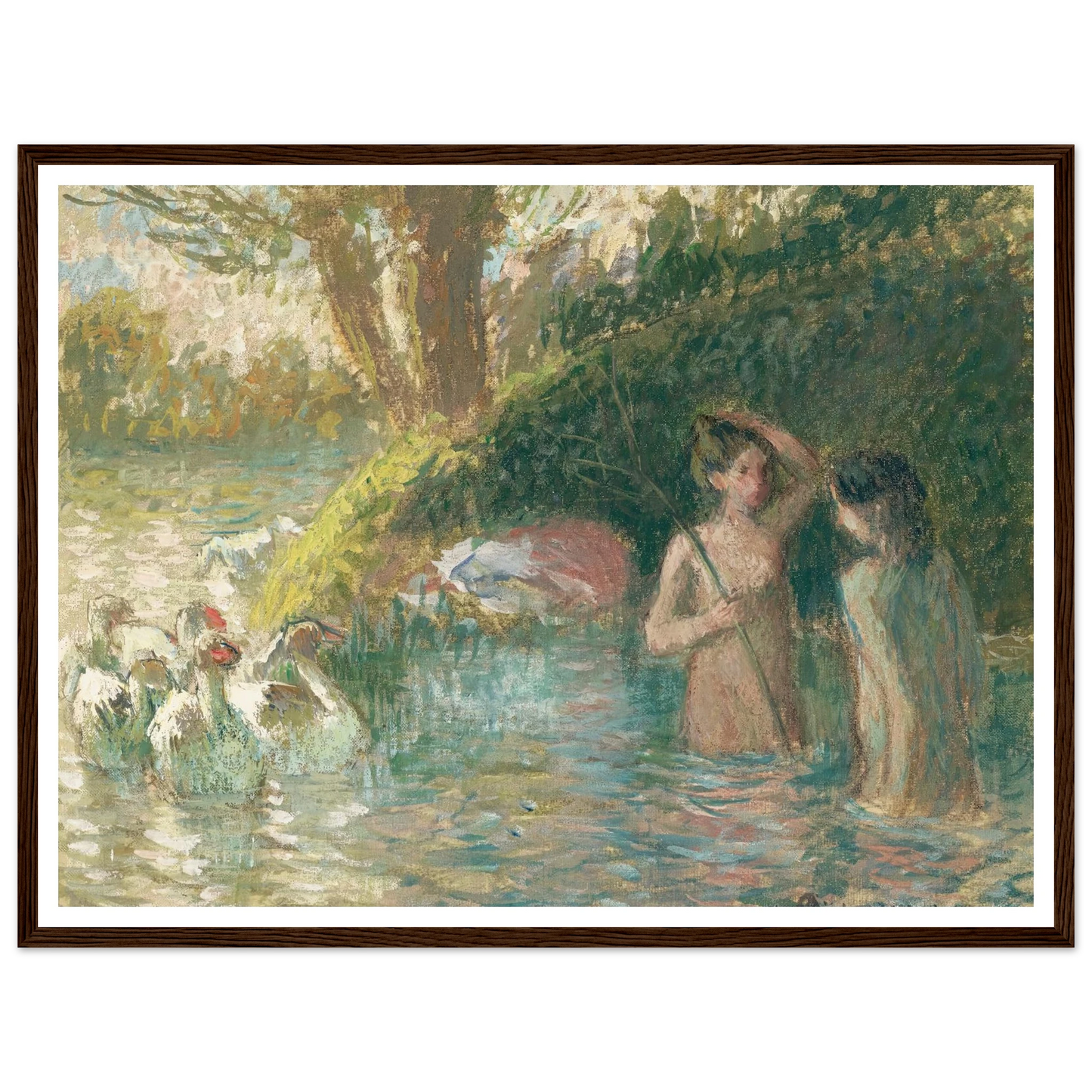 Baigneuses gardeuses d’oies (1895-1896) Art Print | Camille Pissarro - Framed Poster - 30x40 cm / 12x16″ - Black frame