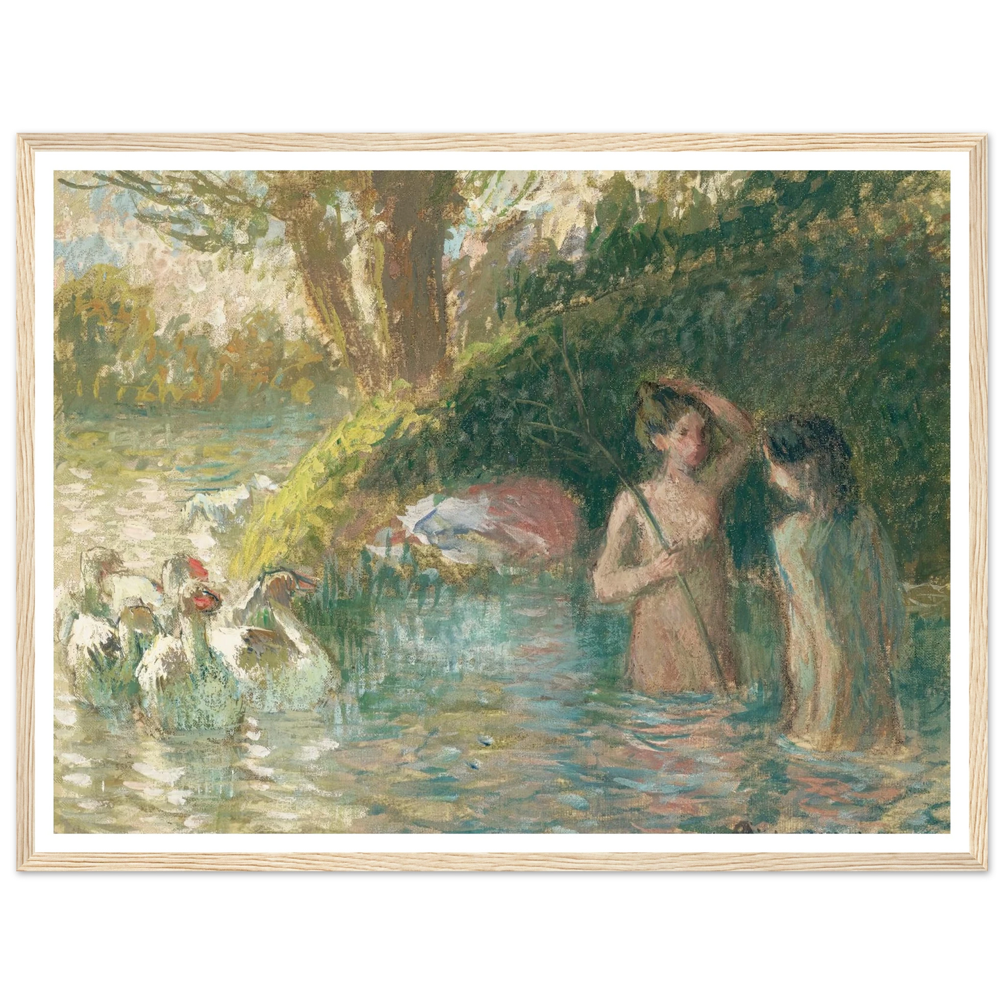 Baigneuses gardeuses d’oies (1895-1896) Art Print | Camille Pissarro - Framed Poster - 30x40 cm / 12x16″ - Black frame