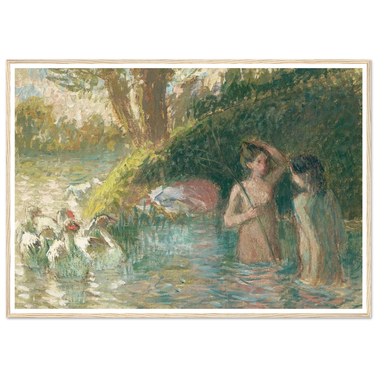 Baigneuses gardeuses d’oies (1895-1896) Art Print | Camille Pissarro - Framed Poster - 30x40 cm / 12x16″ - Black frame