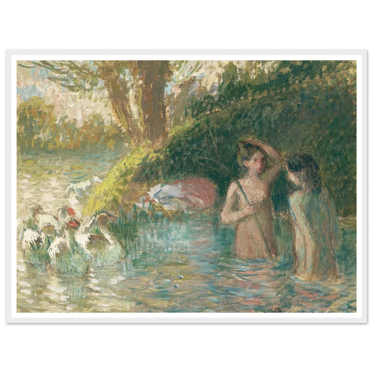 Baigneuses gardeuses d’oies (1895-1896) Art Print | Camille Pissarro - Framed Poster - 30x40 cm / 12x16″ - Black frame