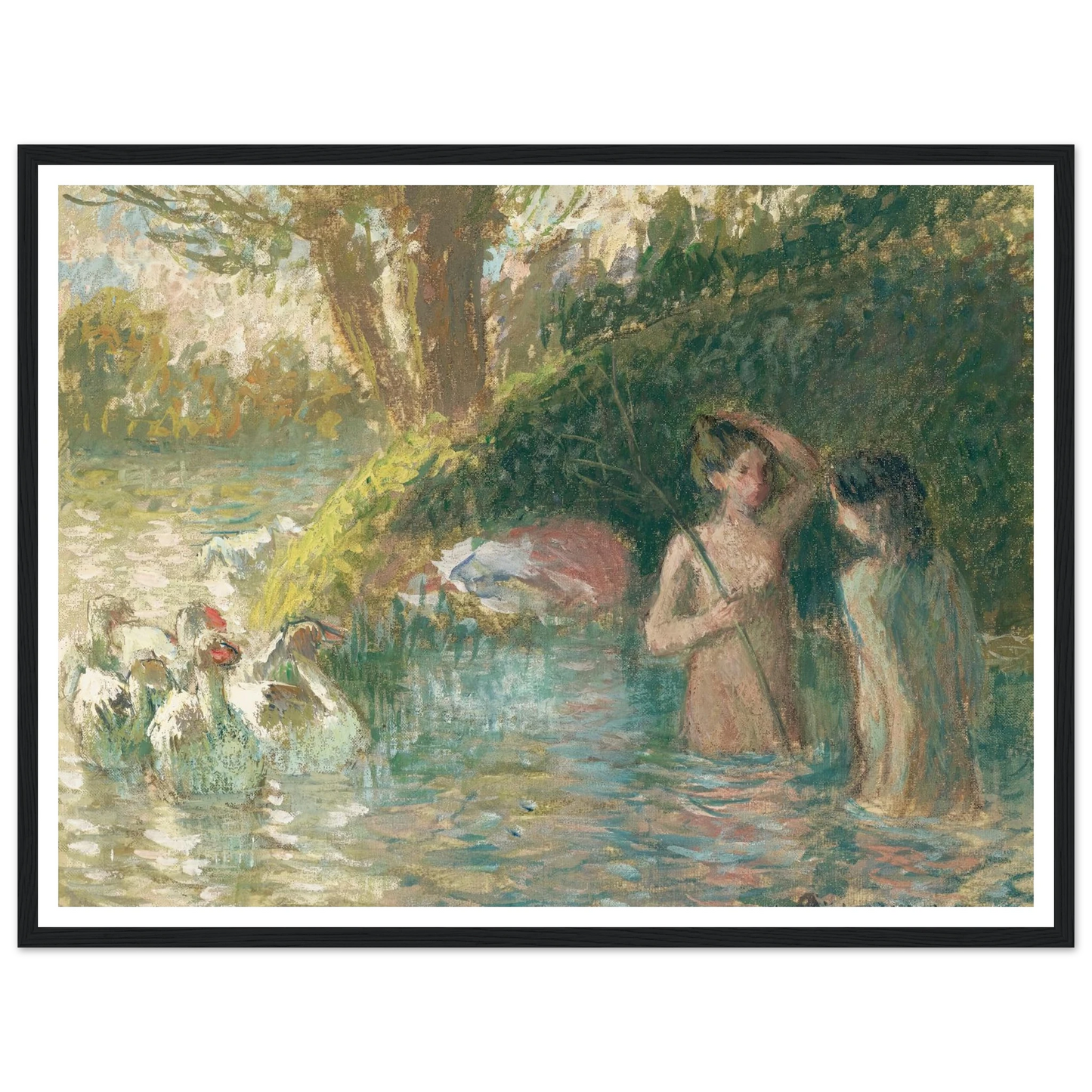 Baigneuses gardeuses d’oies (1895-1896) Art Print | Camille Pissarro - Framed Poster - 30x40 cm / 12x16″ - Black frame