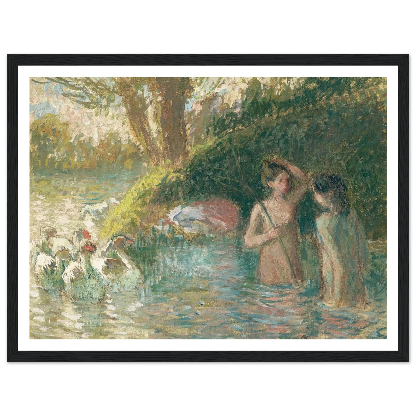 Baigneuses gardeuses d’oies (1895-1896) Art Print | Camille Pissarro - Framed Poster - 30x40 cm / 12x16″ - Black frame