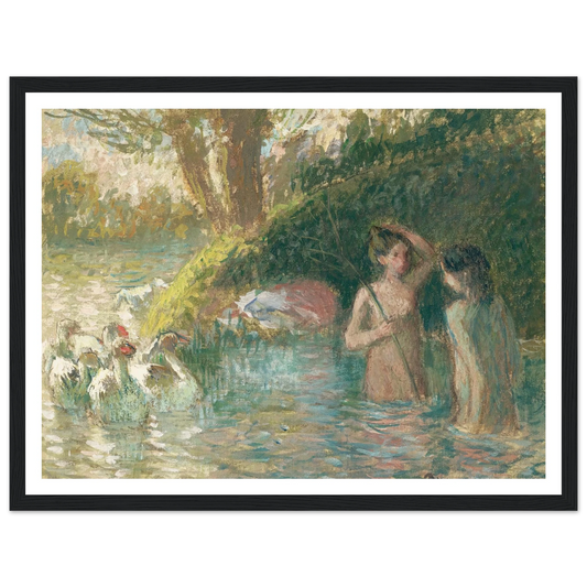Baigneuses gardeuses d’oies (1895-1896) Art Print | Camille Pissarro - Framed Poster - 30x40 cm / 12x16″ - Black frame