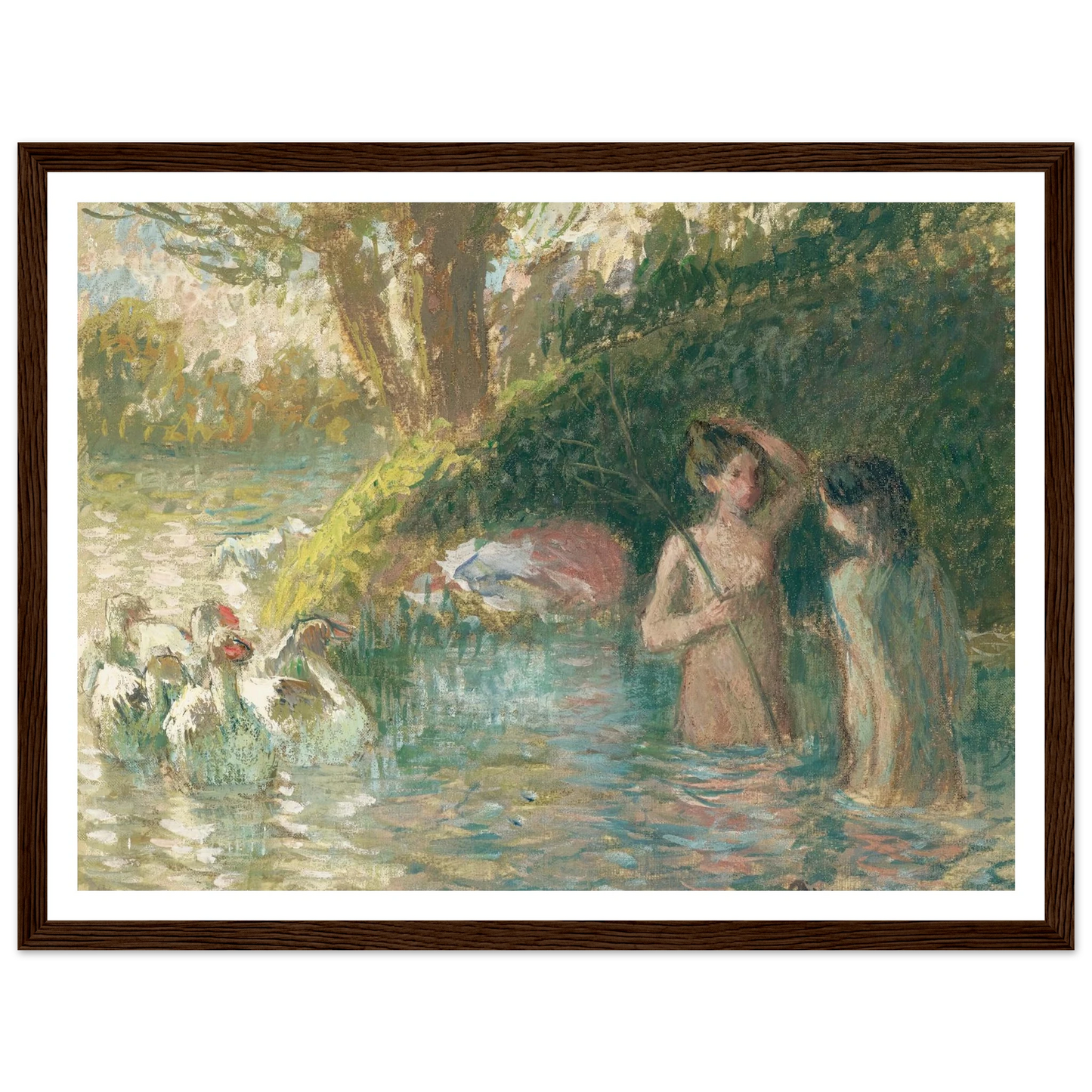 Baigneuses gardeuses d’oies (1895-1896) Art Print | Camille Pissarro - Framed Poster - 30x40 cm / 12x16″ - Black frame