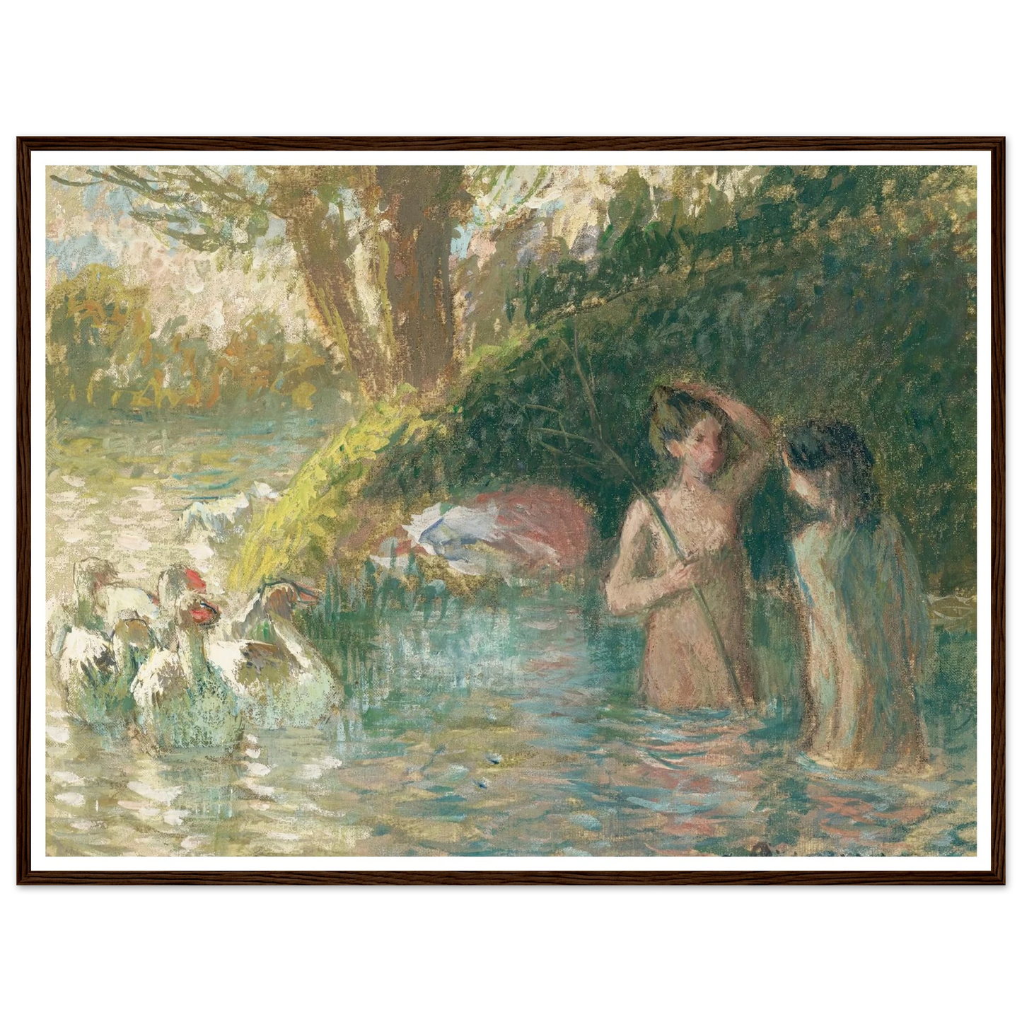 Baigneuses gardeuses d’oies (1895-1896) Art Print | Camille Pissarro - Framed Poster - 30x40 cm / 12x16″ - Black frame