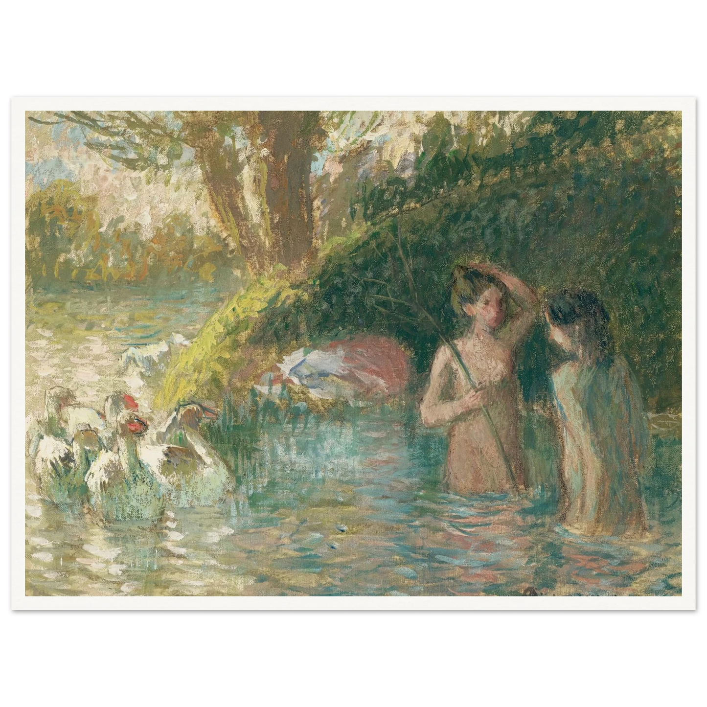 Baigneuses gardeuses d’oies (1895-1896) Art Print | Camille Pissarro - Framed Poster - 30x40 cm / 12x16″ - Black frame
