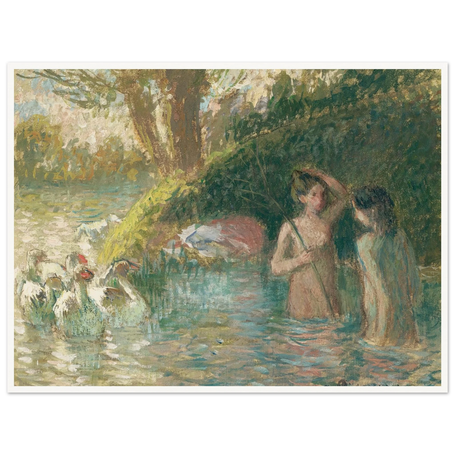 Baigneuses gardeuses d’oies (1895-1896) Art Print | Camille Pissarro - Framed Poster - 30x40 cm / 12x16″ - Black frame