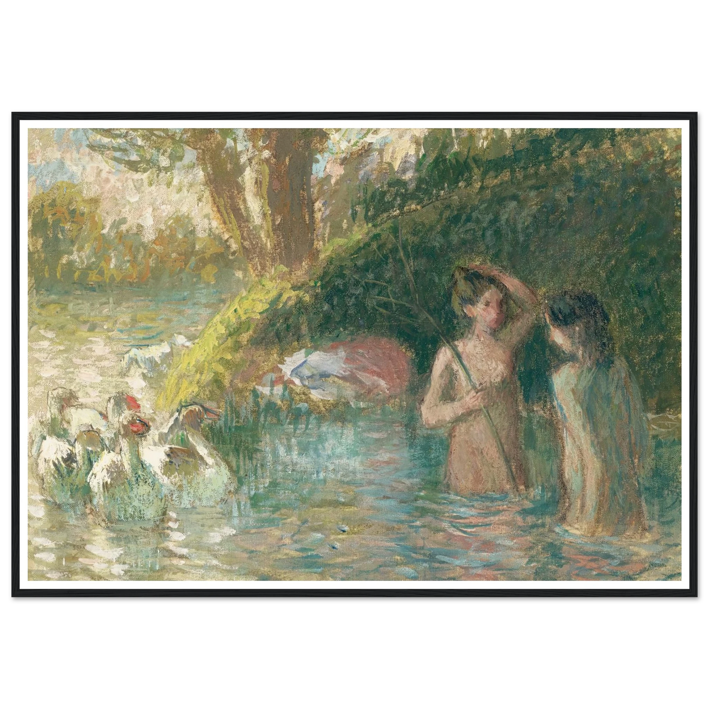 Baigneuses gardeuses d’oies (1895-1896) Art Print | Camille Pissarro - Framed Poster - 30x40 cm / 12x16″ - Black frame