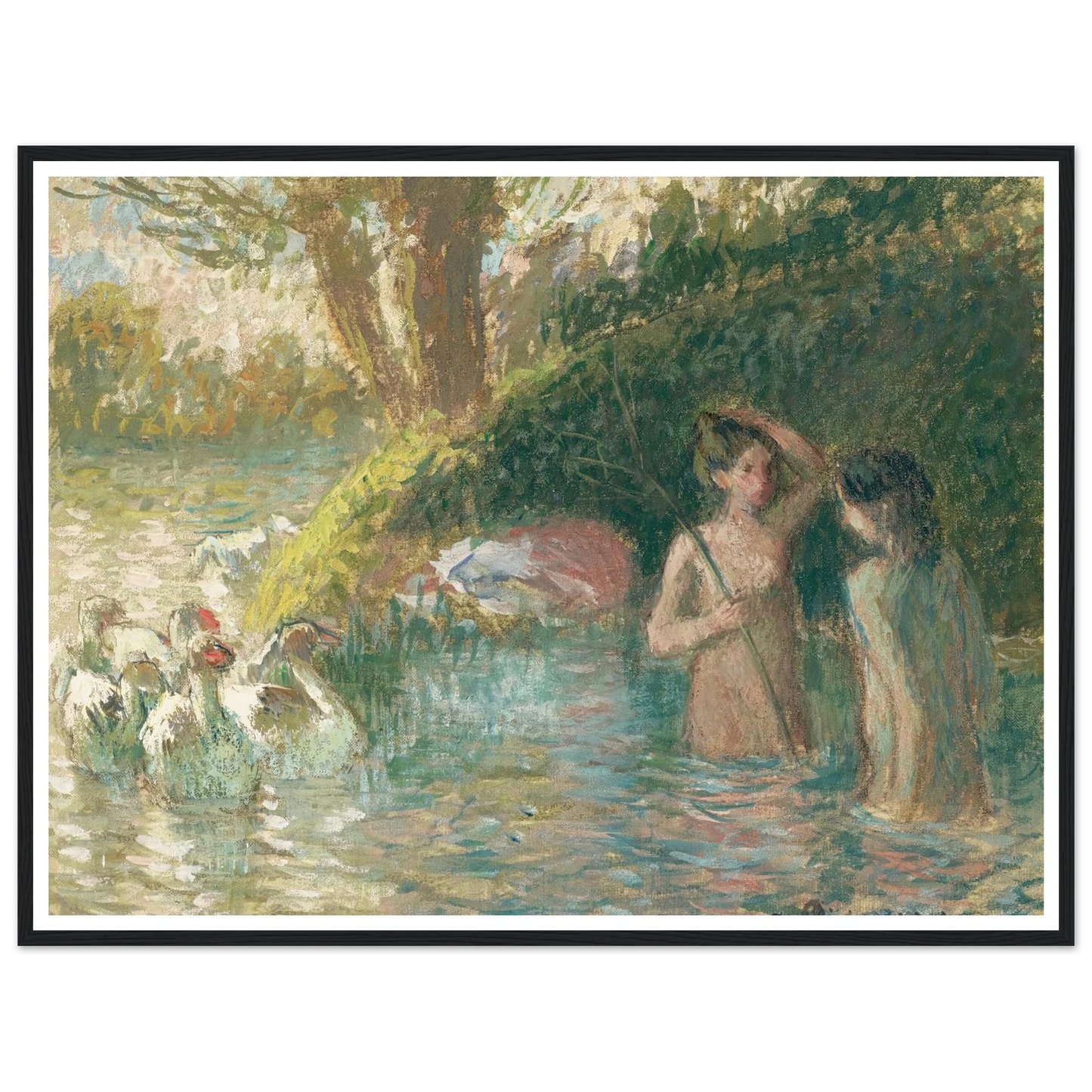 Baigneuses gardeuses d’oies (1895-1896) Art Print | Camille Pissarro - Framed Poster - 30x40 cm / 12x16″ - Black frame