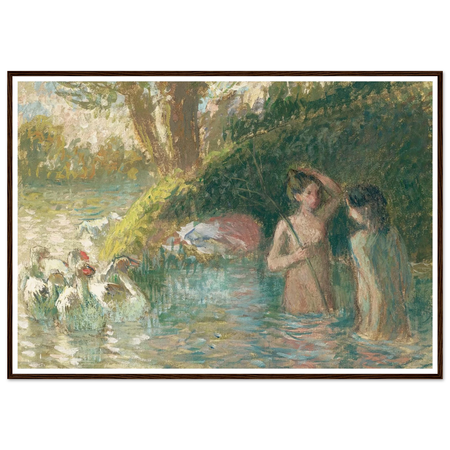 Baigneuses gardeuses d’oies (1895-1896) Art Print | Camille Pissarro - Framed Poster - 30x40 cm / 12x16″ - Black frame