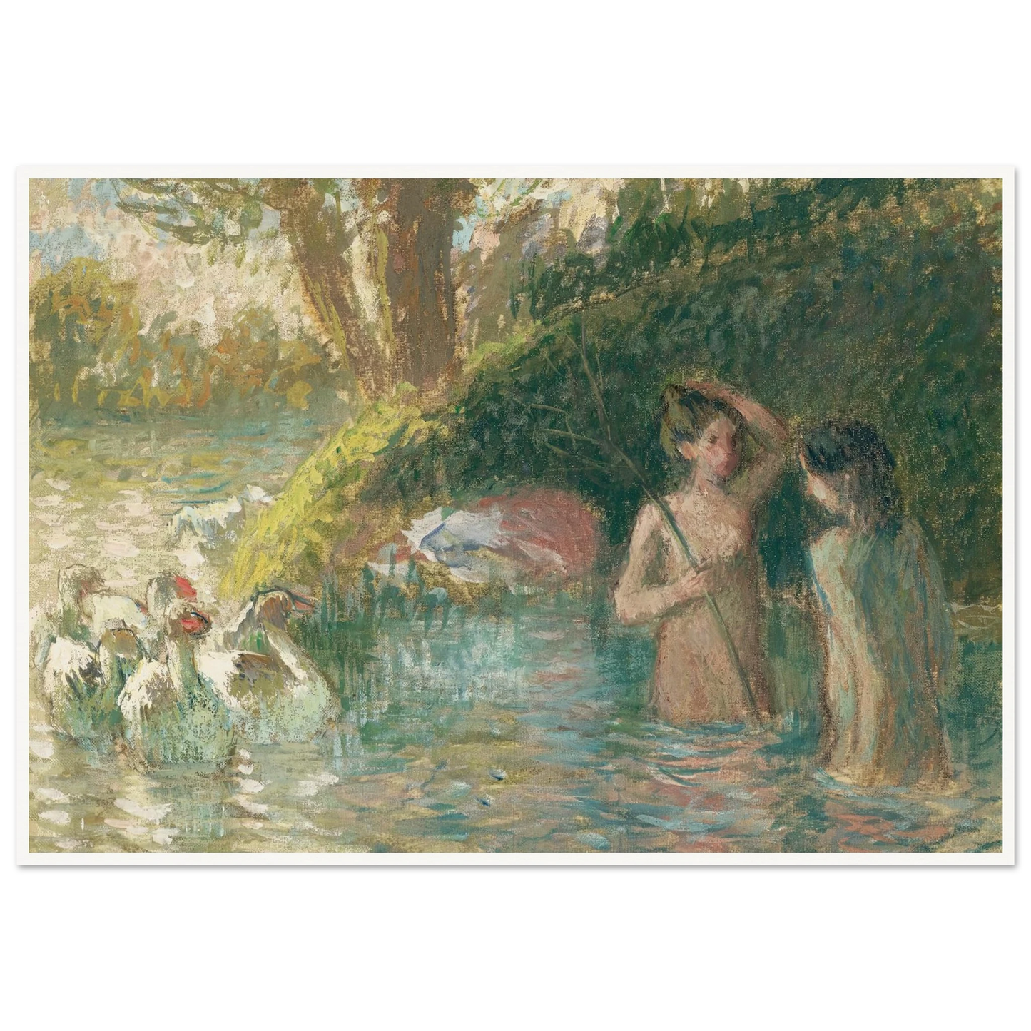 Baigneuses gardeuses d’oies (1895-1896) Art Print | Camille Pissarro - Framed Poster - 30x40 cm / 12x16″ - Black frame