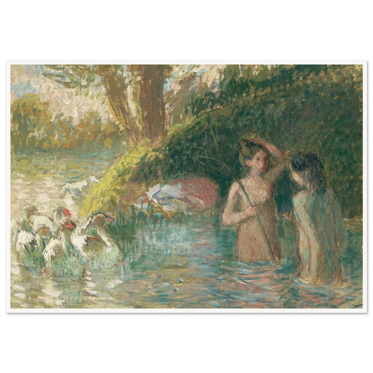 Baigneuses gardeuses d’oies (1895-1896) Art Print | Camille Pissarro - Framed Poster - 30x40 cm / 12x16″ - Black frame