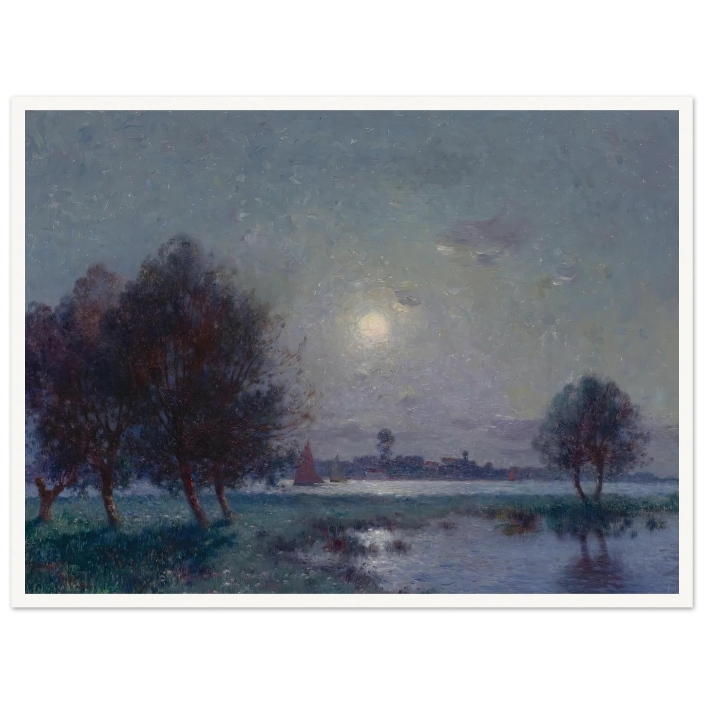 Banks of the Loire in Moonlight, 1911 Art Print | Ferdinand du Puigaudeau - Framed Poster - 30x40 cm / 12x16″ - Black frame