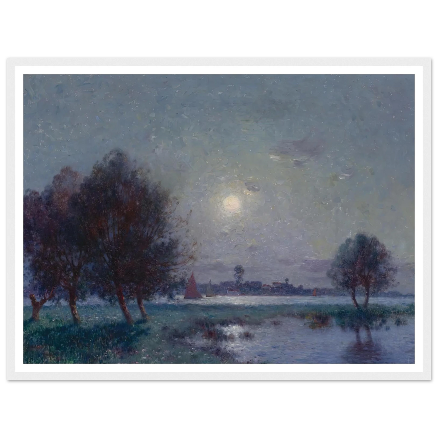 Banks of the Loire in Moonlight, 1911 Art Print | Ferdinand du Puigaudeau - Framed Poster - 30x40 cm / 12x16″ - Black frame