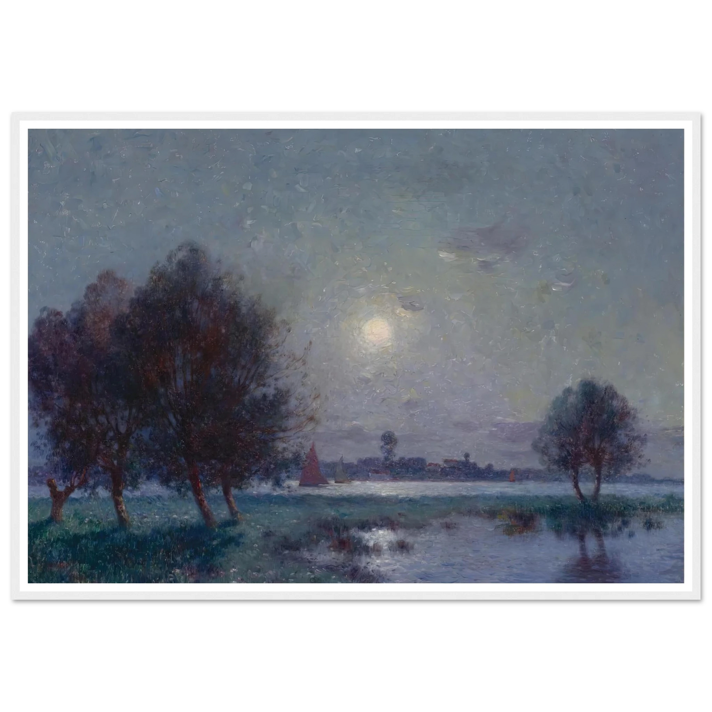 Banks of the Loire in Moonlight, 1911 Art Print | Ferdinand du Puigaudeau - Framed Poster - 30x40 cm / 12x16″ - Black frame