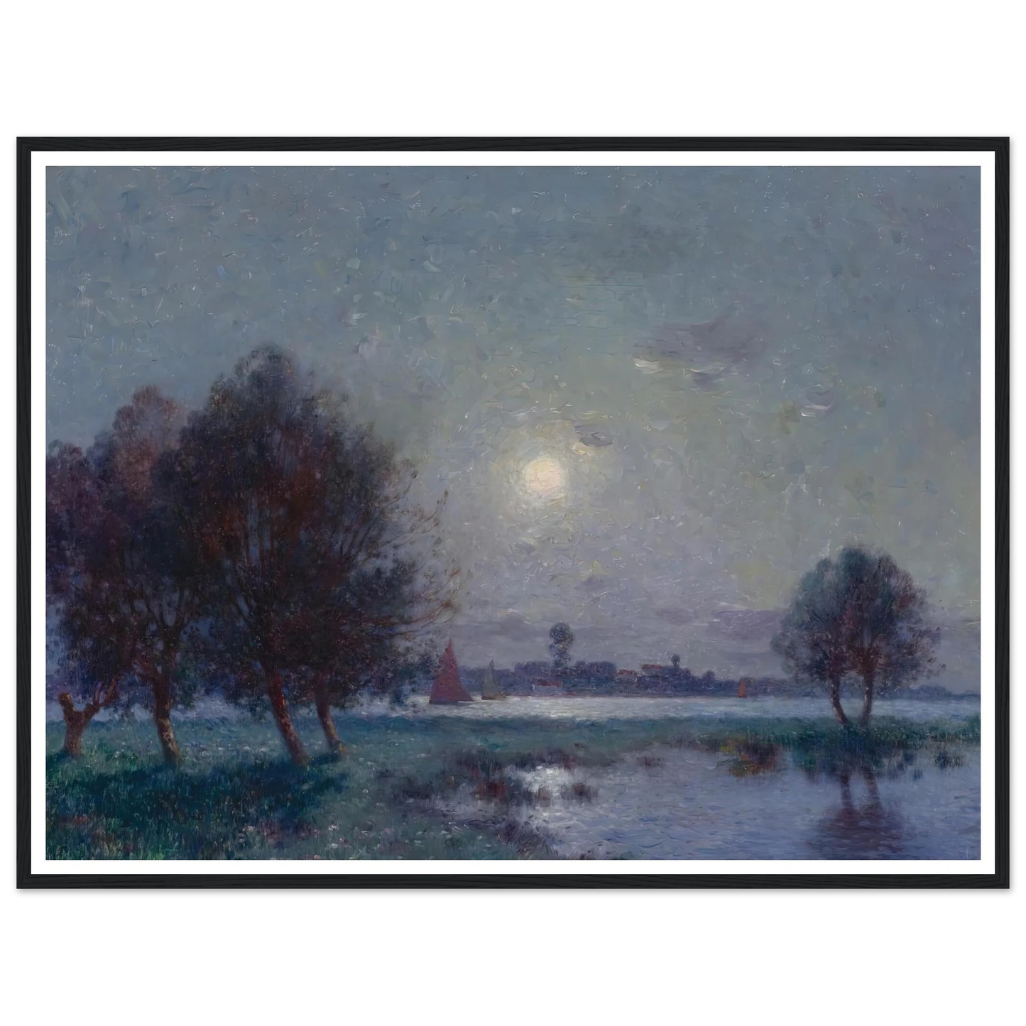 Banks of the Loire in Moonlight, 1911 Art Print | Ferdinand du Puigaudeau - Framed Poster - 30x40 cm / 12x16″ - Black frame