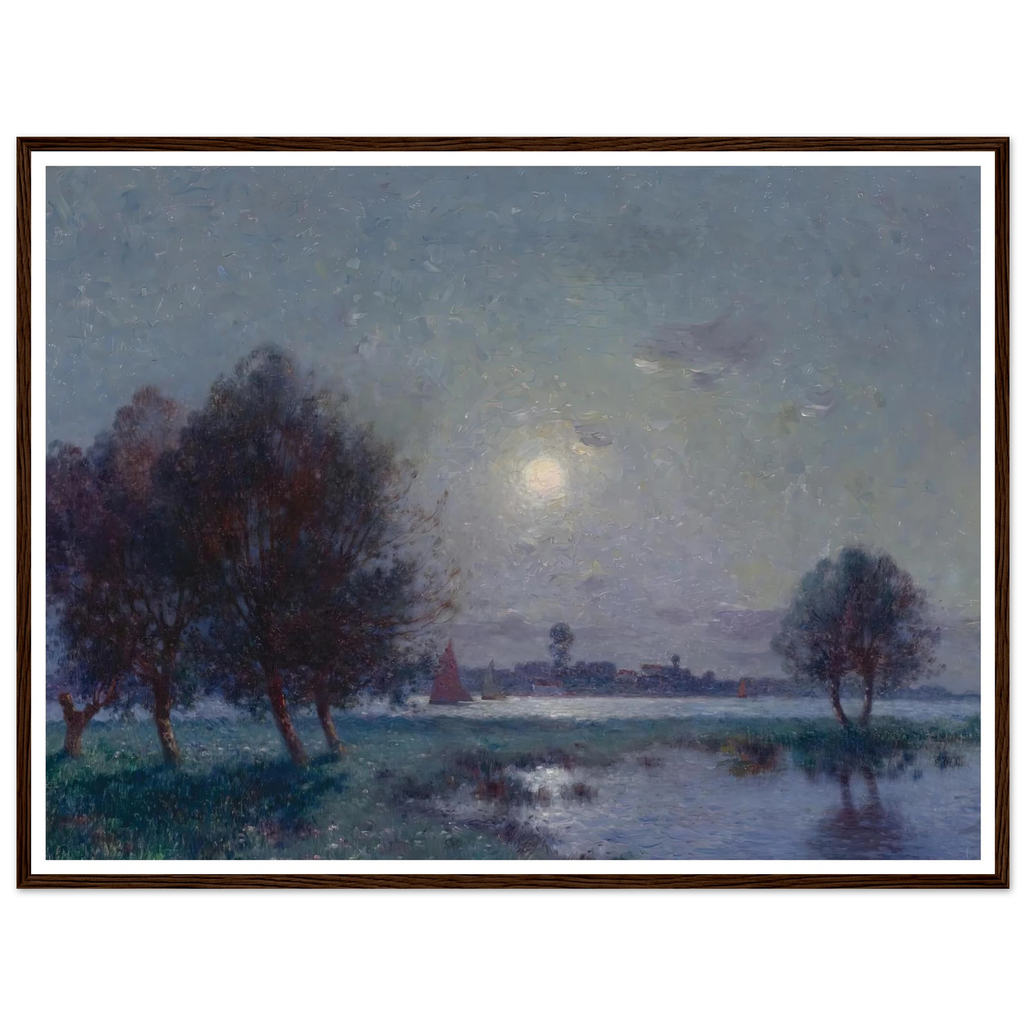 Banks of the Loire in Moonlight, 1911 Art Print | Ferdinand du Puigaudeau - Framed Poster - 30x40 cm / 12x16″ - Black frame