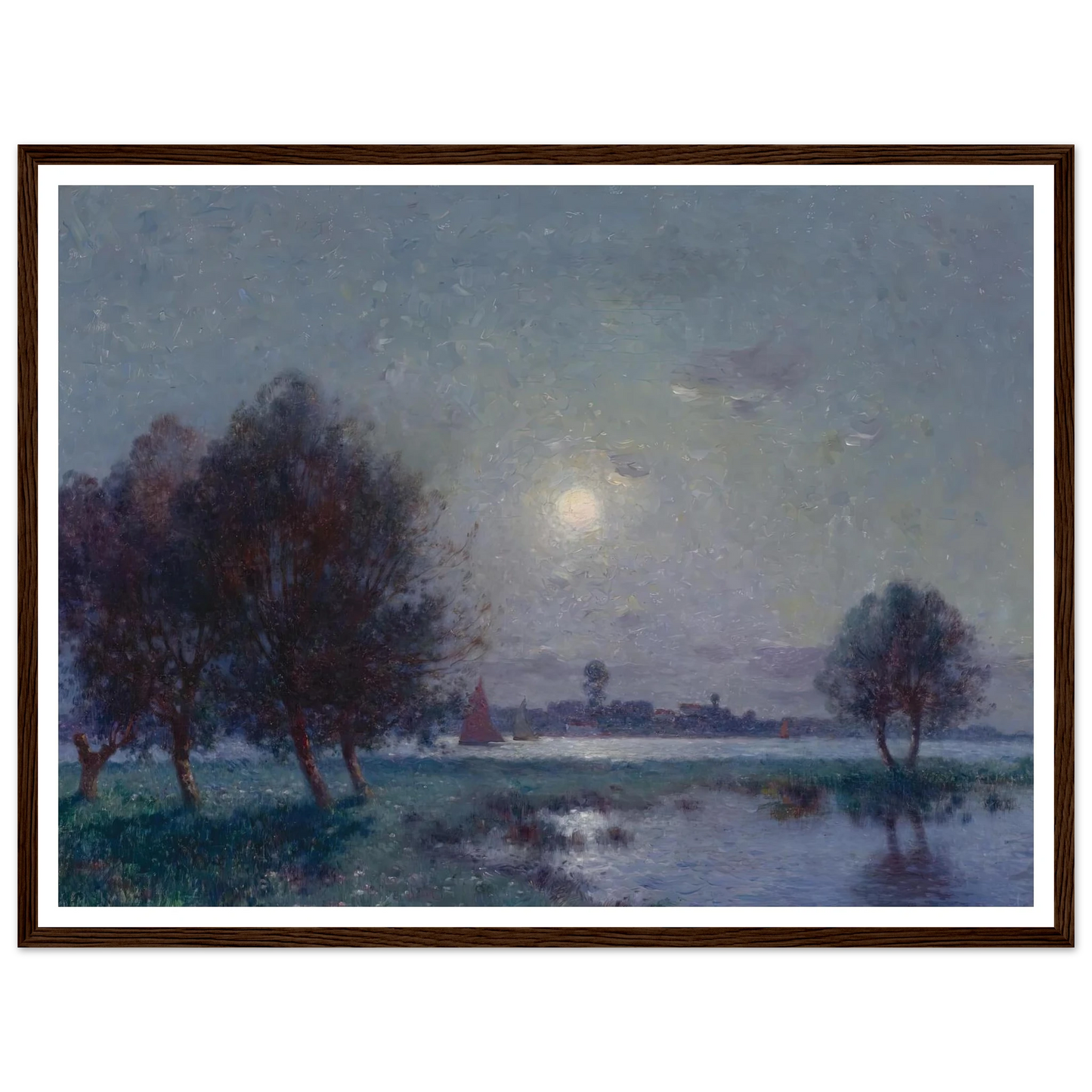 Banks of the Loire in Moonlight, 1911 Art Print | Ferdinand du Puigaudeau - Framed Poster - 30x40 cm / 12x16″ - Black frame