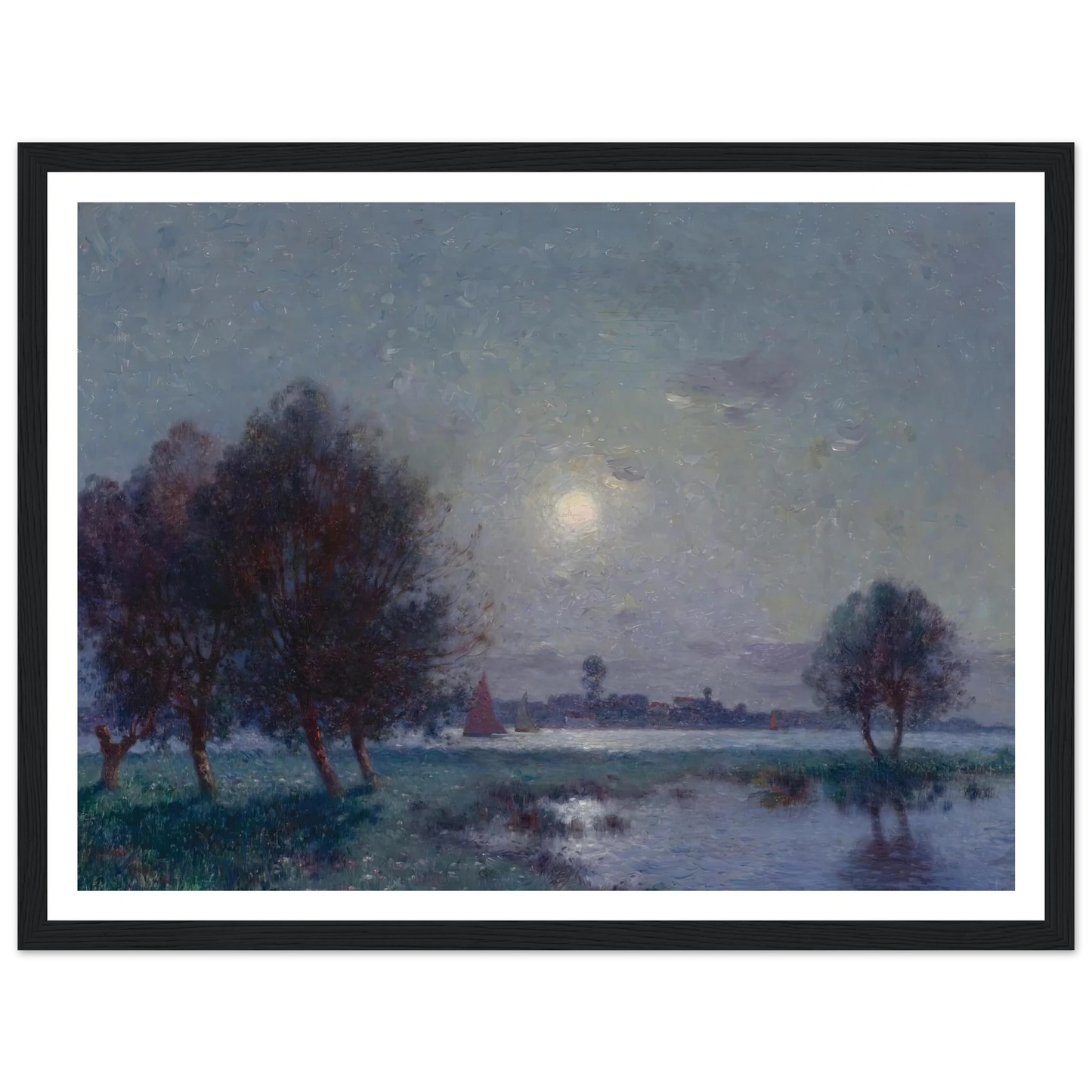 Banks of the Loire in Moonlight, 1911 Art Print | Ferdinand du Puigaudeau - Framed Poster - 30x40 cm / 12x16″ - Black frame