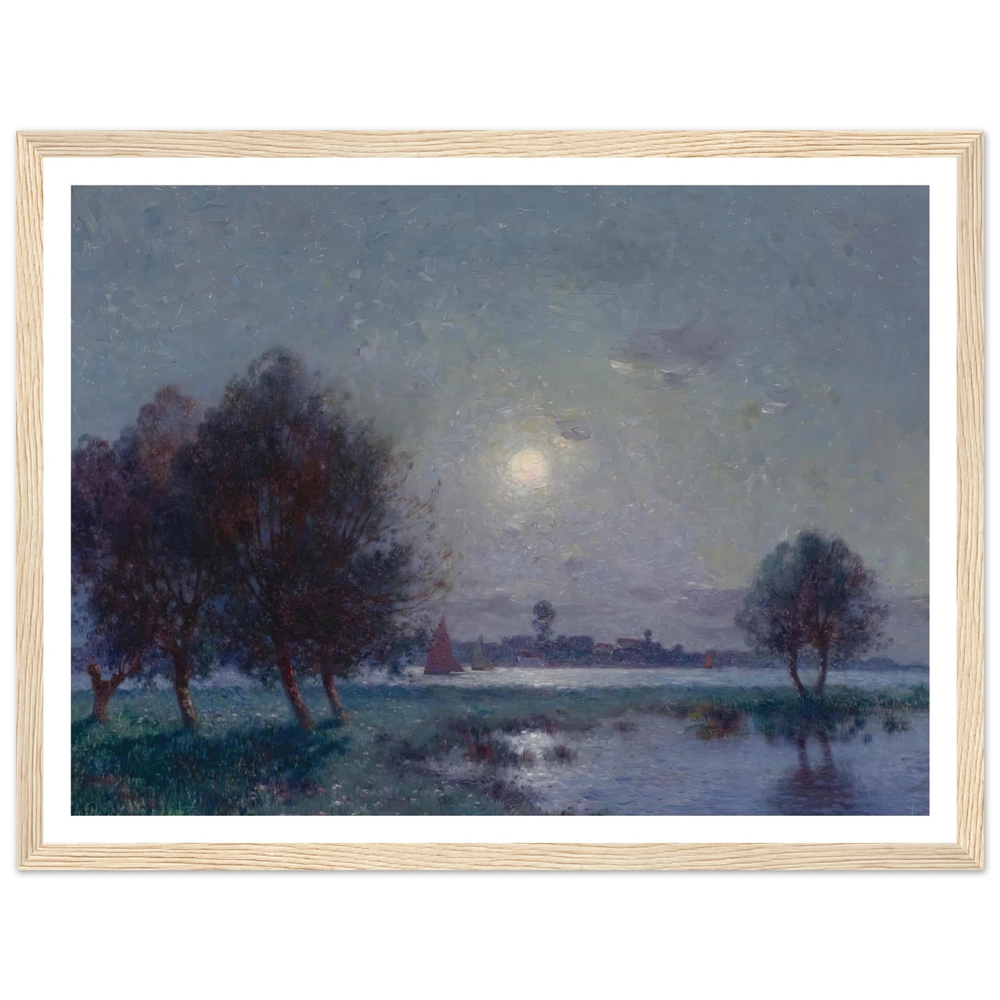 Banks of the Loire in Moonlight, 1911 Art Print | Ferdinand du Puigaudeau - Framed Poster - 30x40 cm / 12x16″ - Black frame