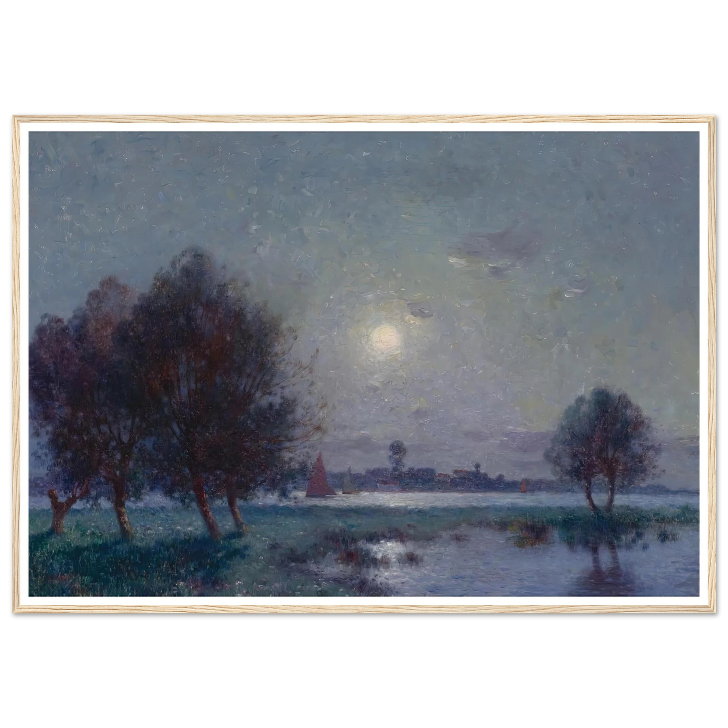 Banks of the Loire in Moonlight, 1911 Art Print | Ferdinand du Puigaudeau - Framed Poster - 30x40 cm / 12x16″ - Black frame