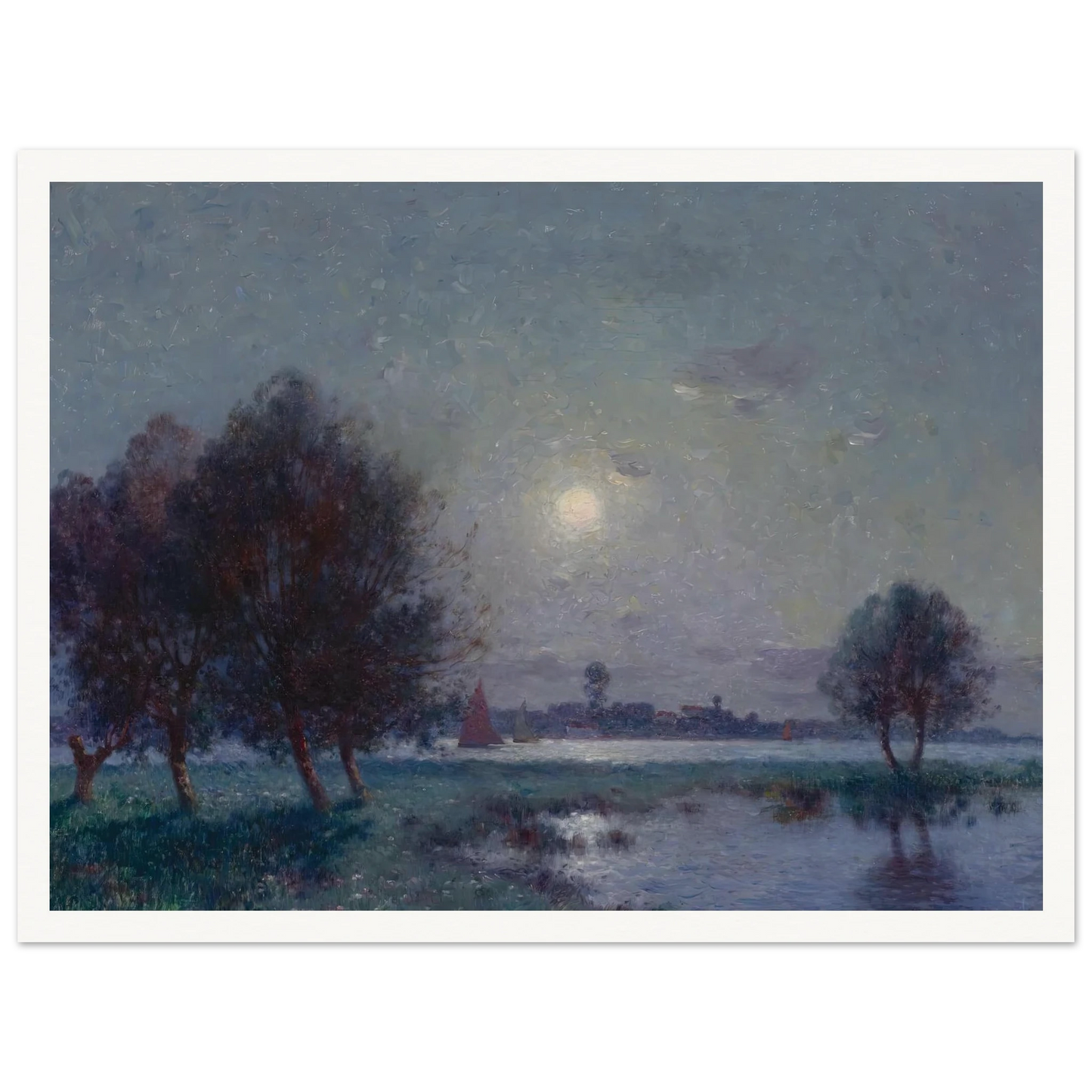 Banks of the Loire in Moonlight, 1911 Art Print | Ferdinand du Puigaudeau - Framed Poster - 30x40 cm / 12x16″ - Black frame