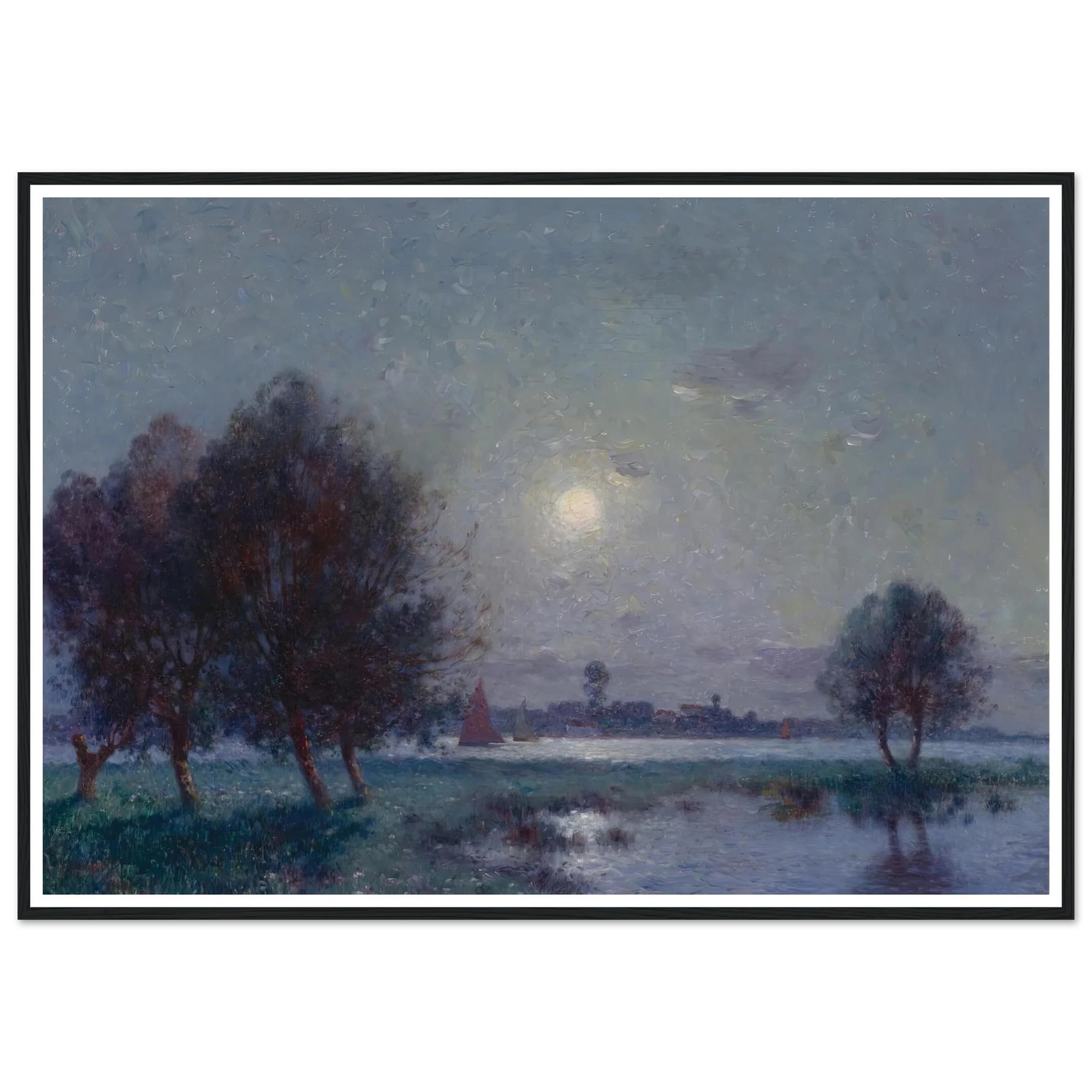Banks of the Loire in Moonlight, 1911 Art Print | Ferdinand du Puigaudeau - Framed Poster - 30x40 cm / 12x16″ - Black frame