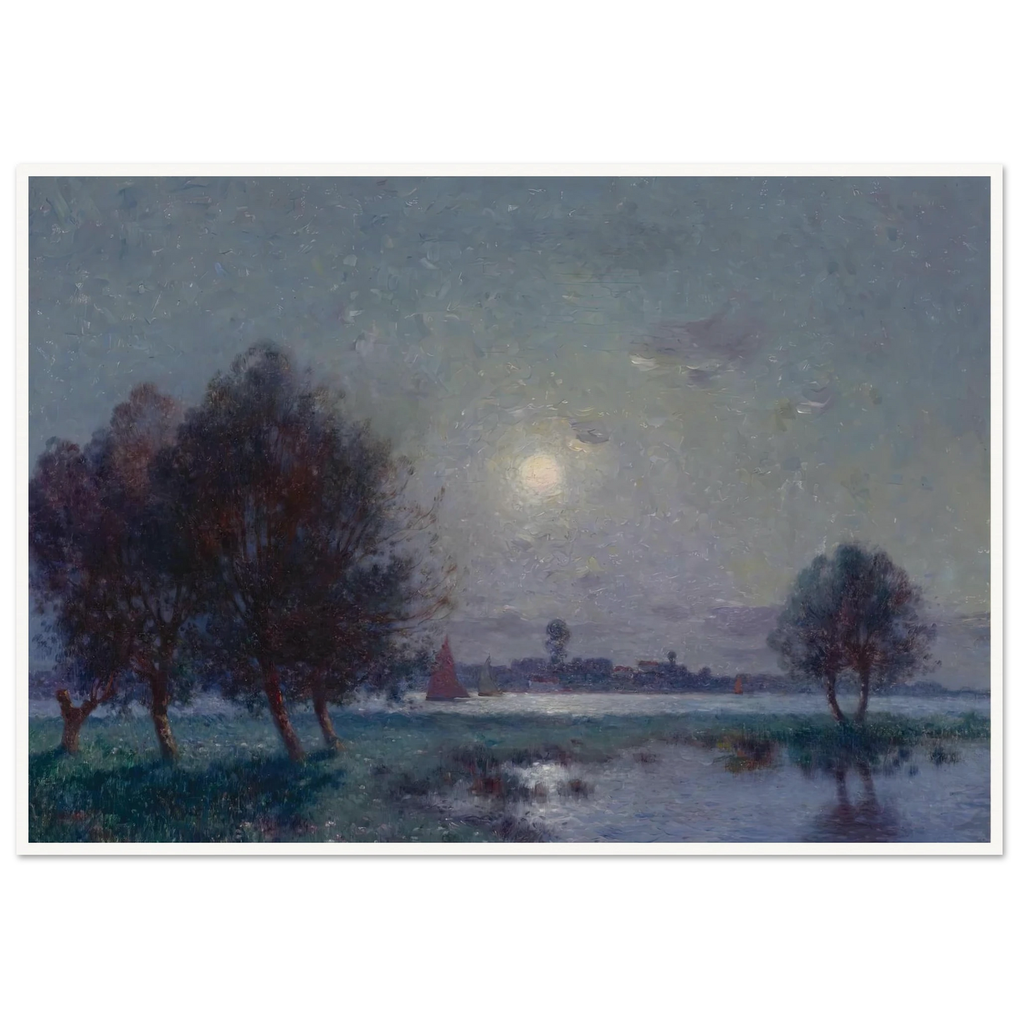 Banks of the Loire in Moonlight, 1911 Art Print | Ferdinand du Puigaudeau - Framed Poster - 30x40 cm / 12x16″ - Black frame